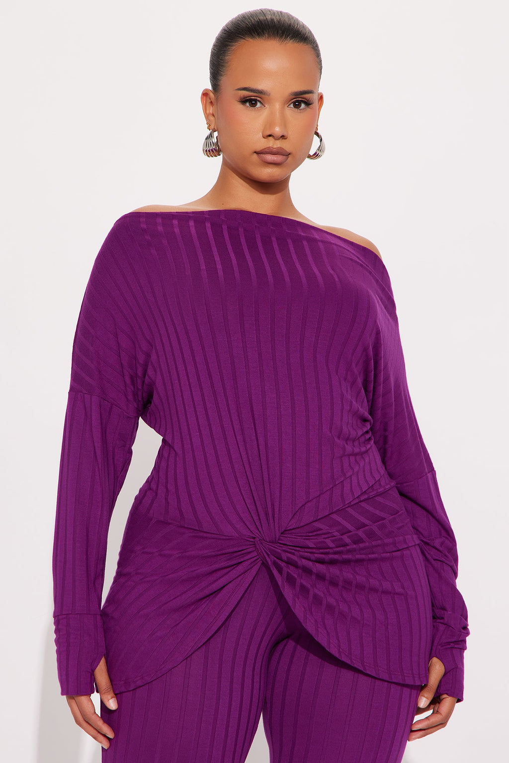 Christie Off Shoulder Pant Set - Purple