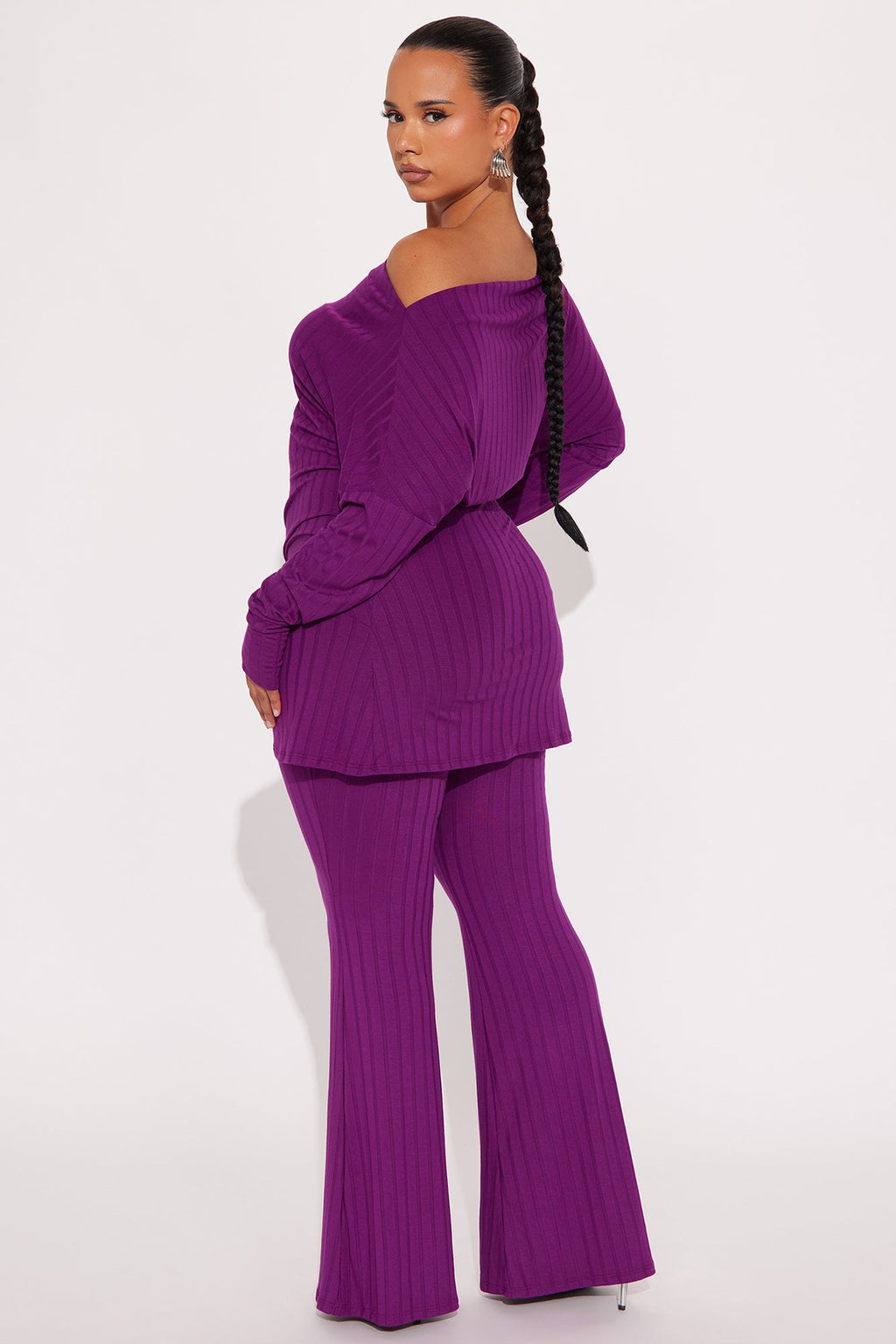 Christie Off Shoulder Pant Set - Purple