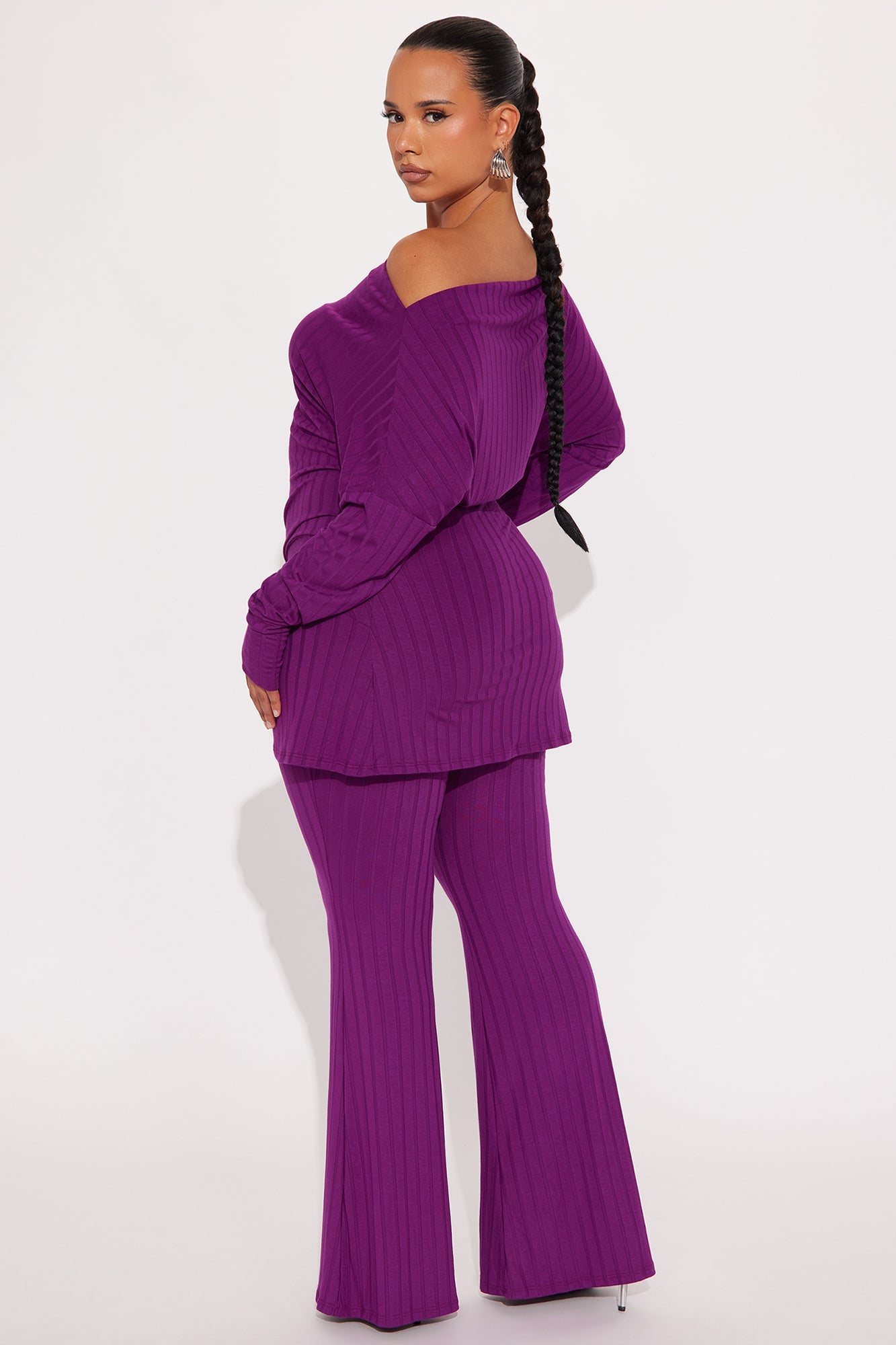 Christie Off Shoulder Pant Set - Purple