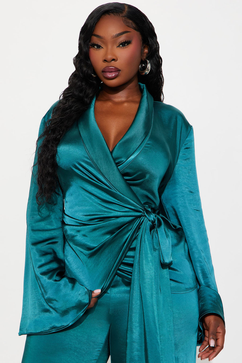 One And Only Satin Blazer Set - Teal