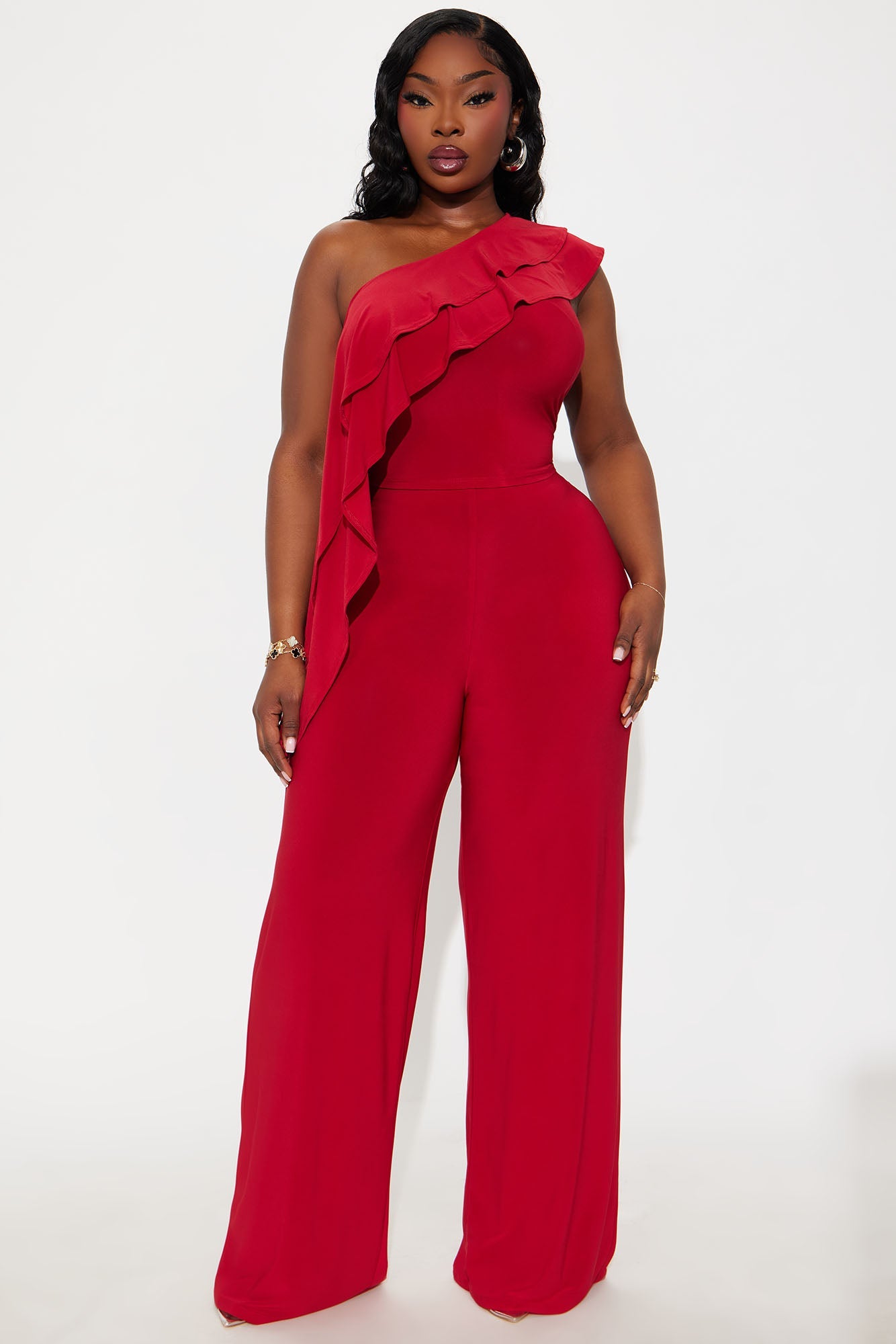 Camila One Shoulder Pant Set - Red