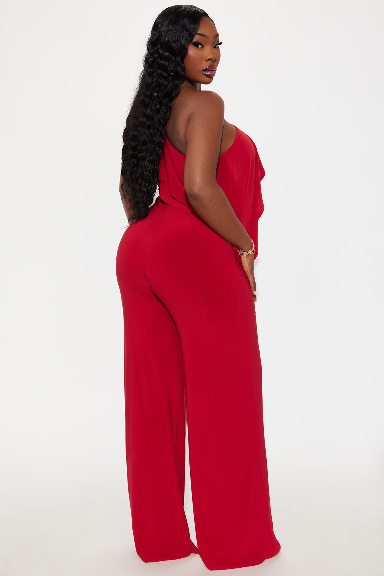 Camila One Shoulder Pant Set - Red