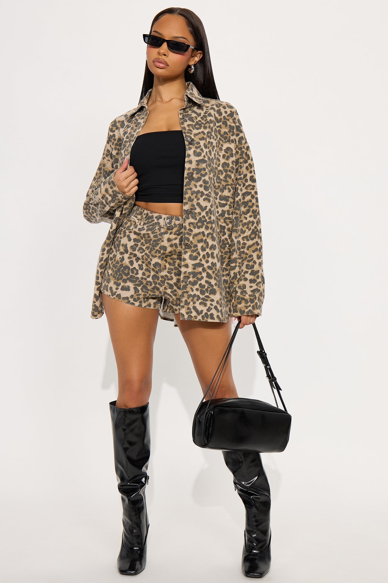 Things To Do Leopard Jacket And Short Set - Brown/combo