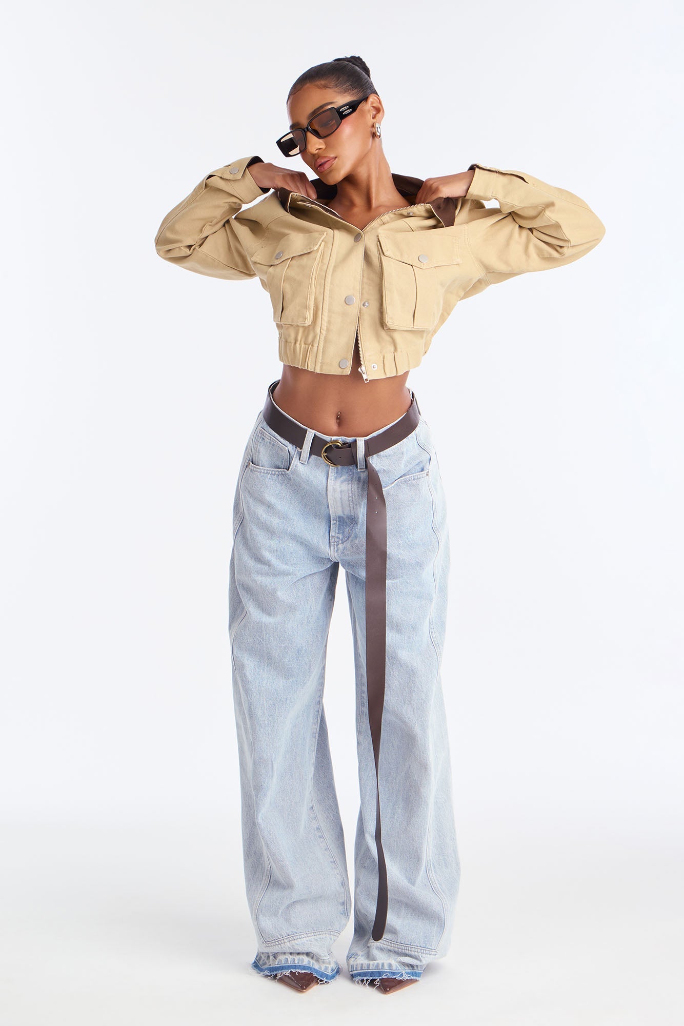 Holland Belted Baggy Jeans - Light Wash