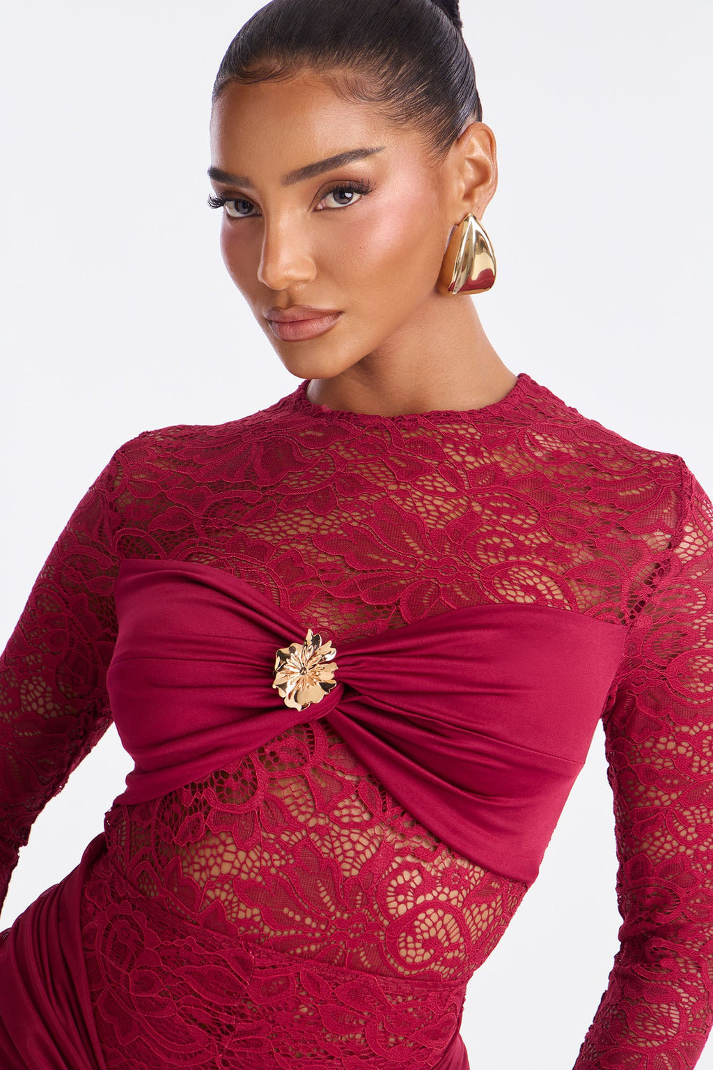 Antonelle Lace Flare Pant Set - Burgundy