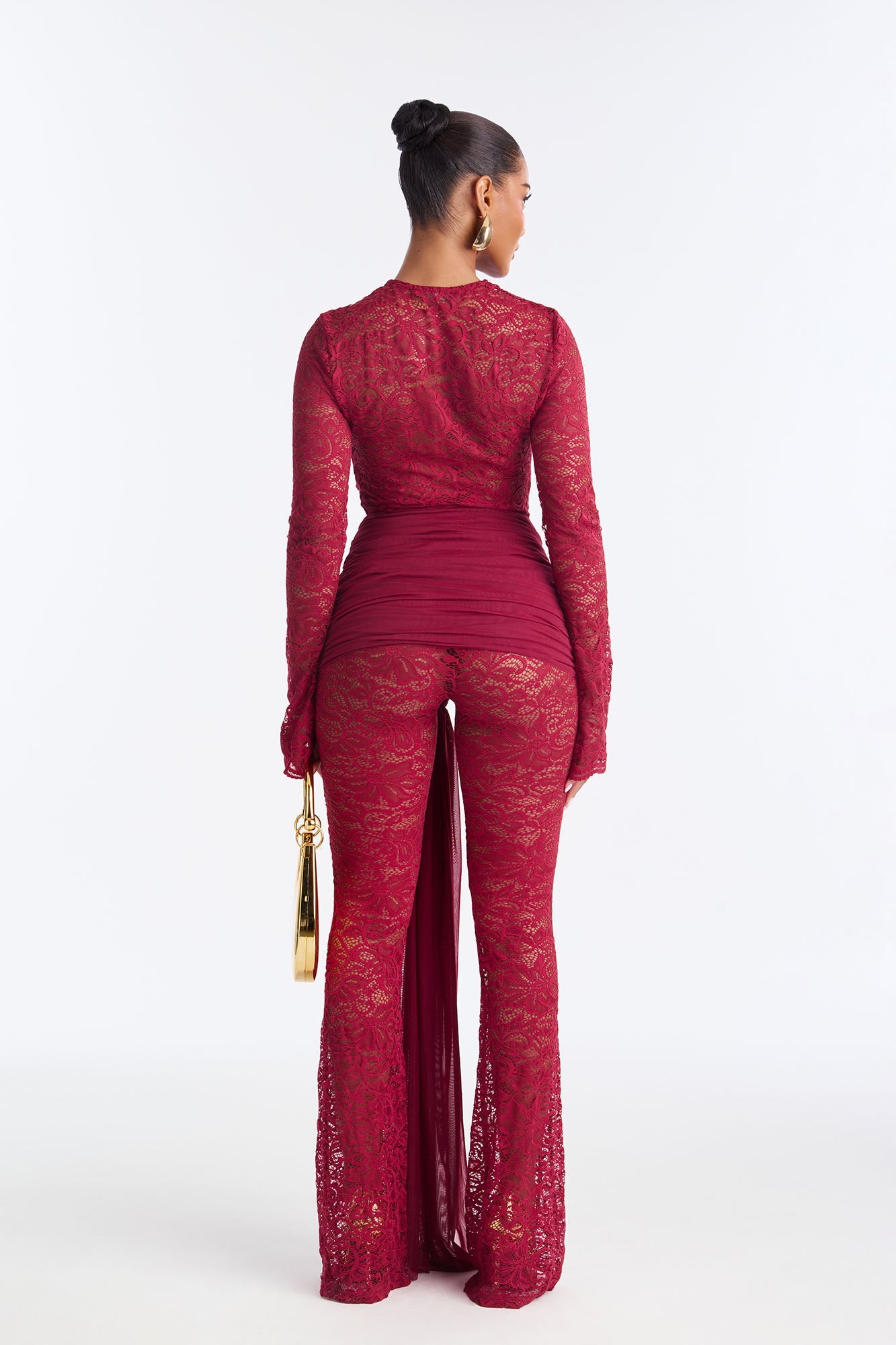 Antonelle Lace Flare Pant Set - Burgundy