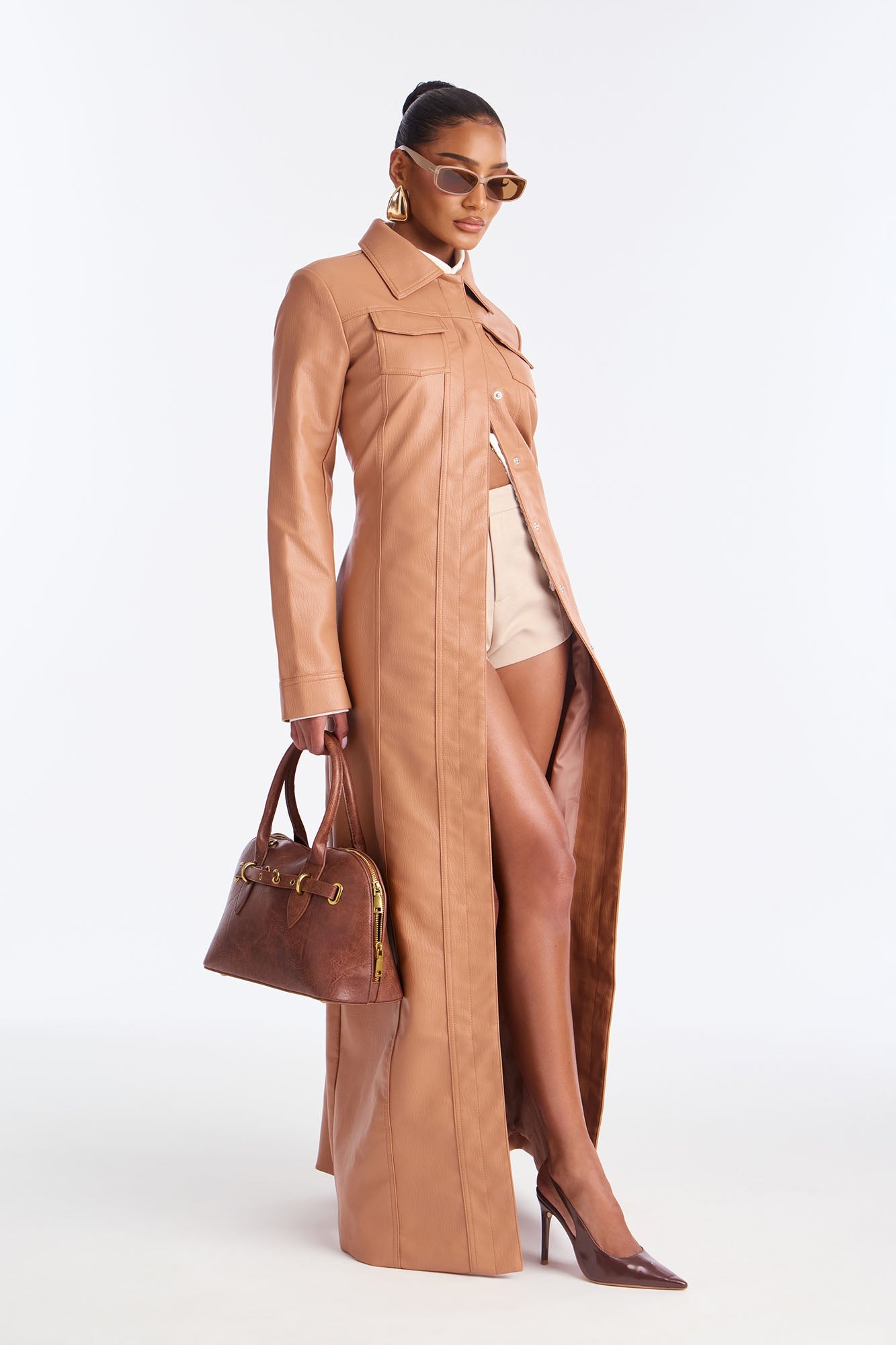 Iris Faux Leather Trench - Mocha