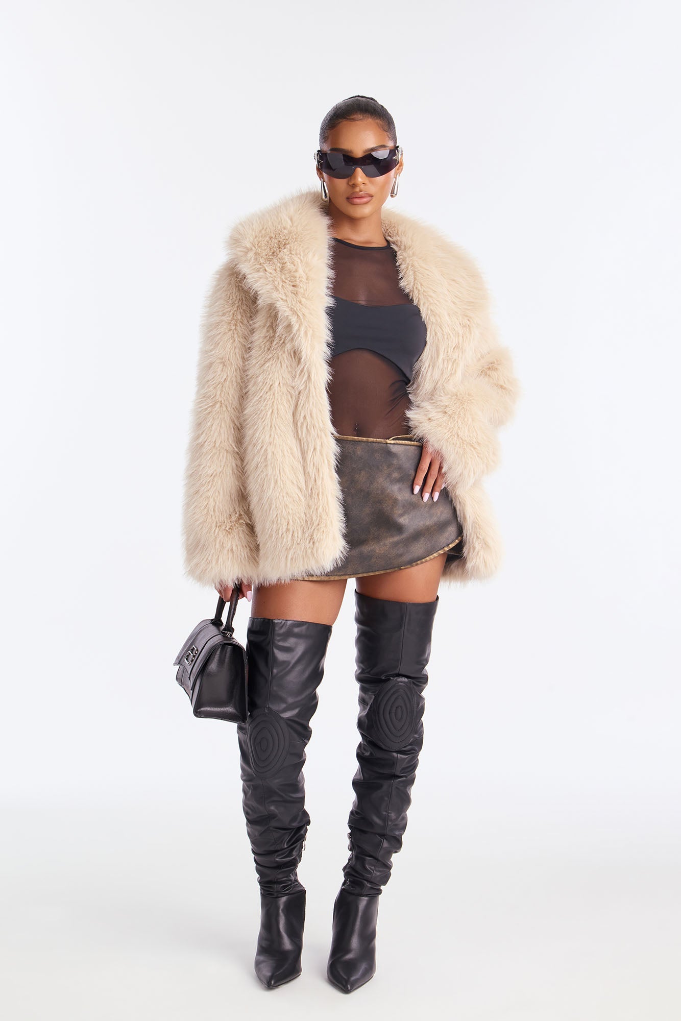 Couture Dreams Faux Fur Coat - Stone