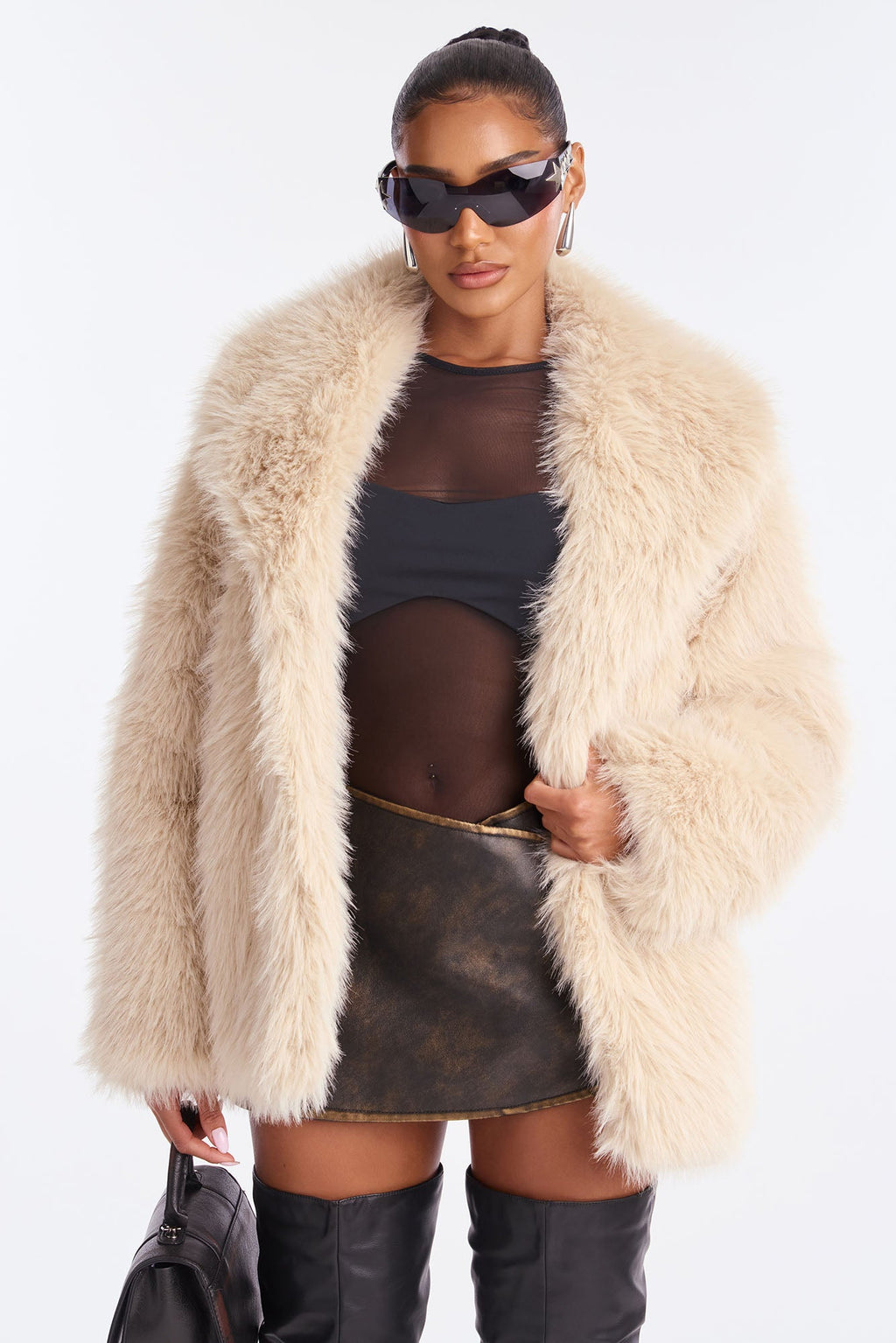 Couture Dreams Faux Fur Coat - Stone