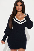 Varsity Girl Sweater Mini Dress - Navy/combo