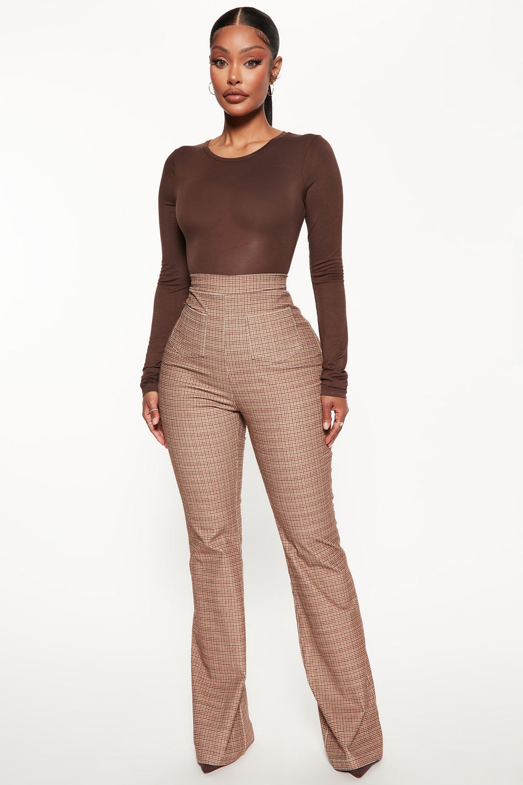 Krystal Crew Neck Long Sleeve Bodysuit - Chocolate