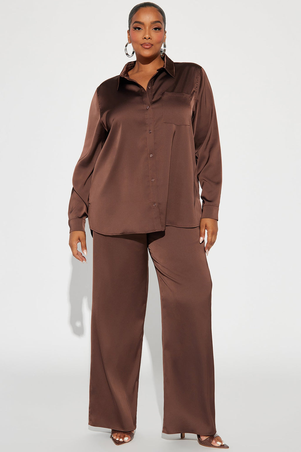 Makenzie Satin Pant Set - Chocolate