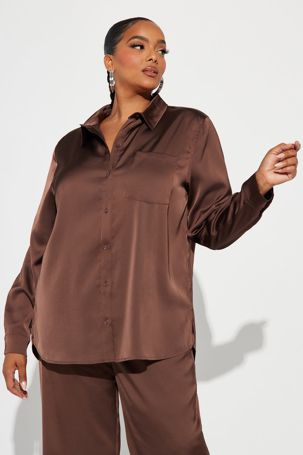 Makenzie Satin Pant Set - Chocolate