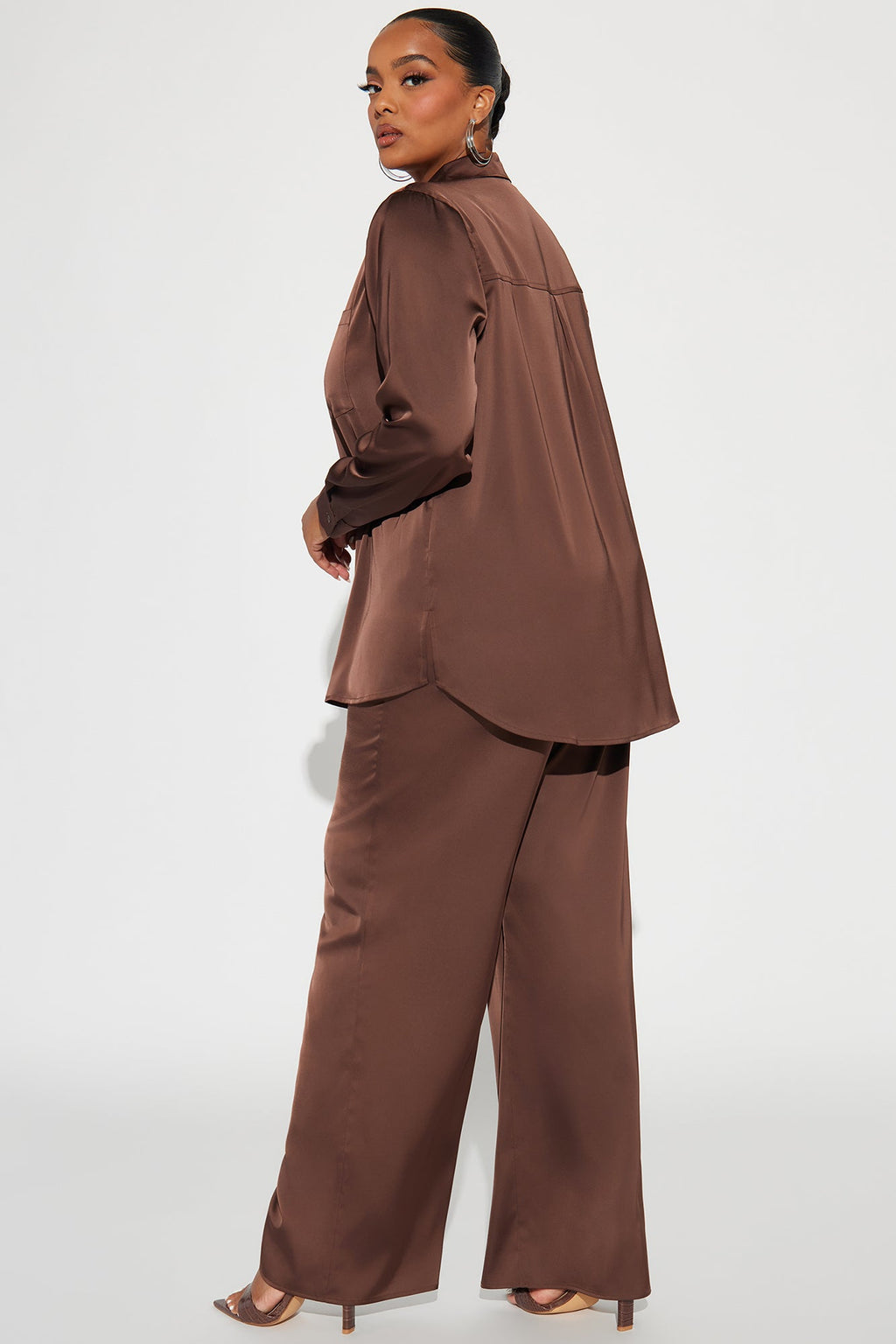 Makenzie Satin Pant Set - Chocolate