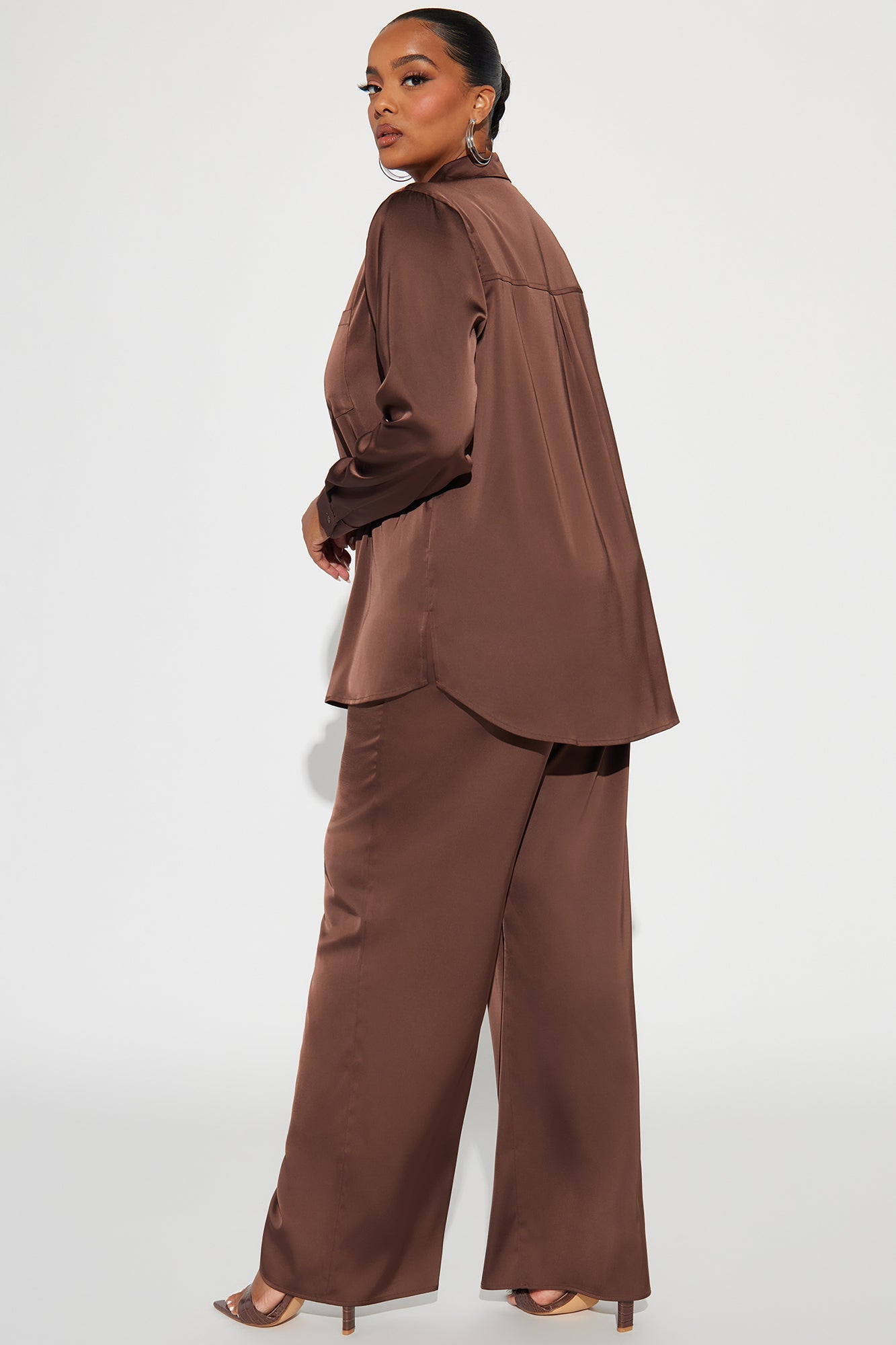 Makenzie Satin Pant Set - Chocolate