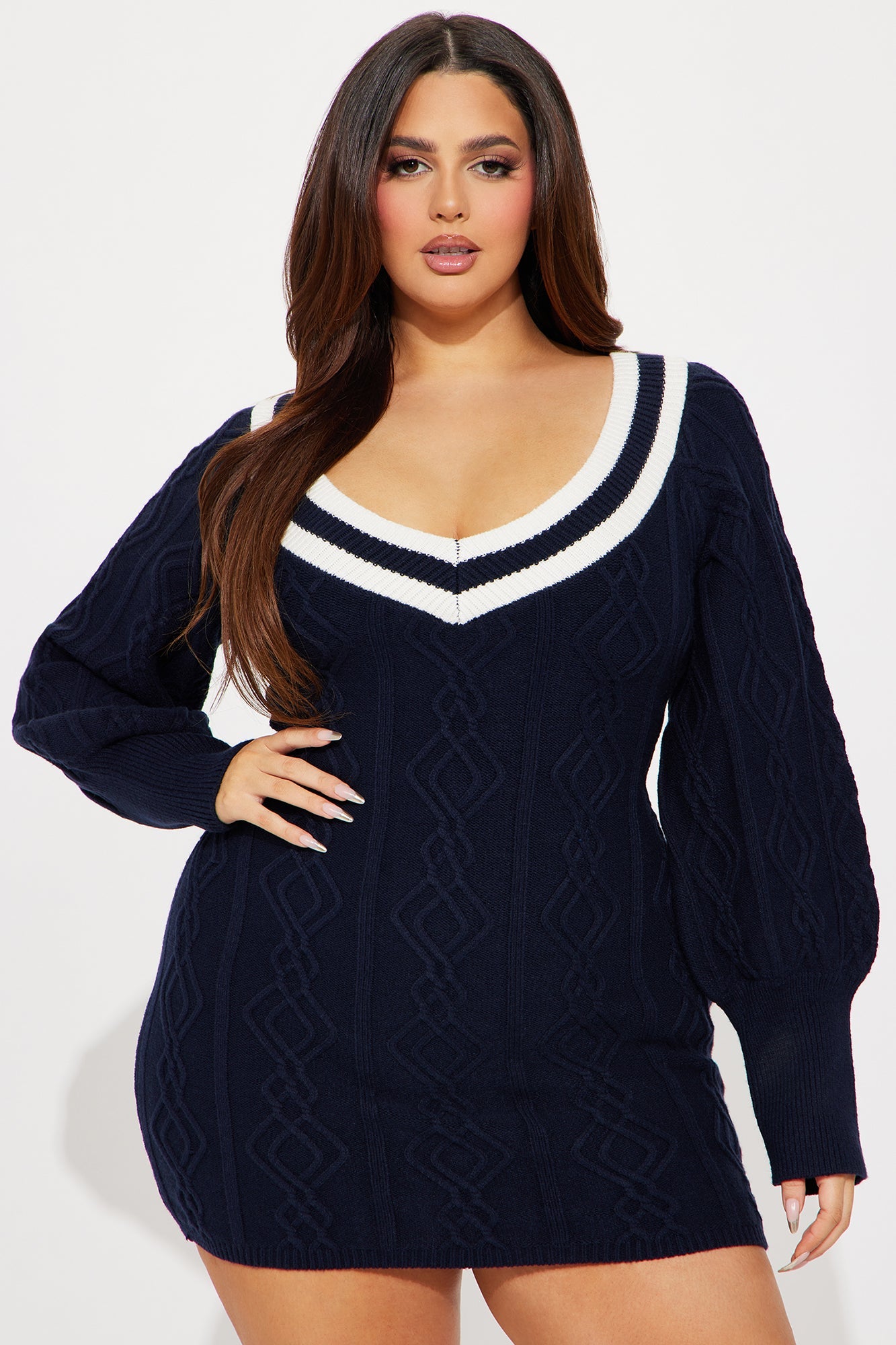 Varsity Girl Sweater Mini Dress - Navy/combo