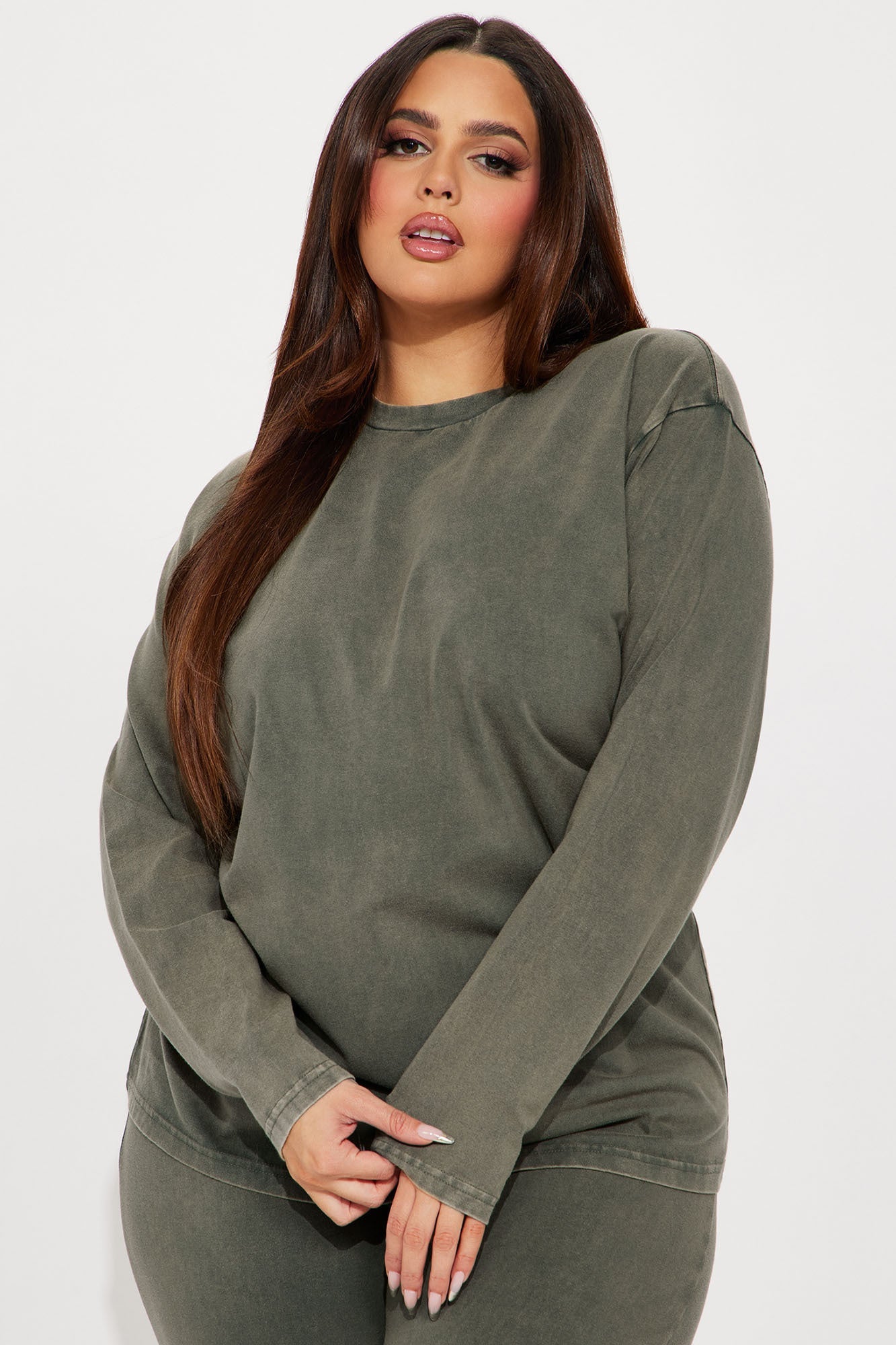 Stepping Out Mineral Wash Long Sleeve Legging Set - Olive