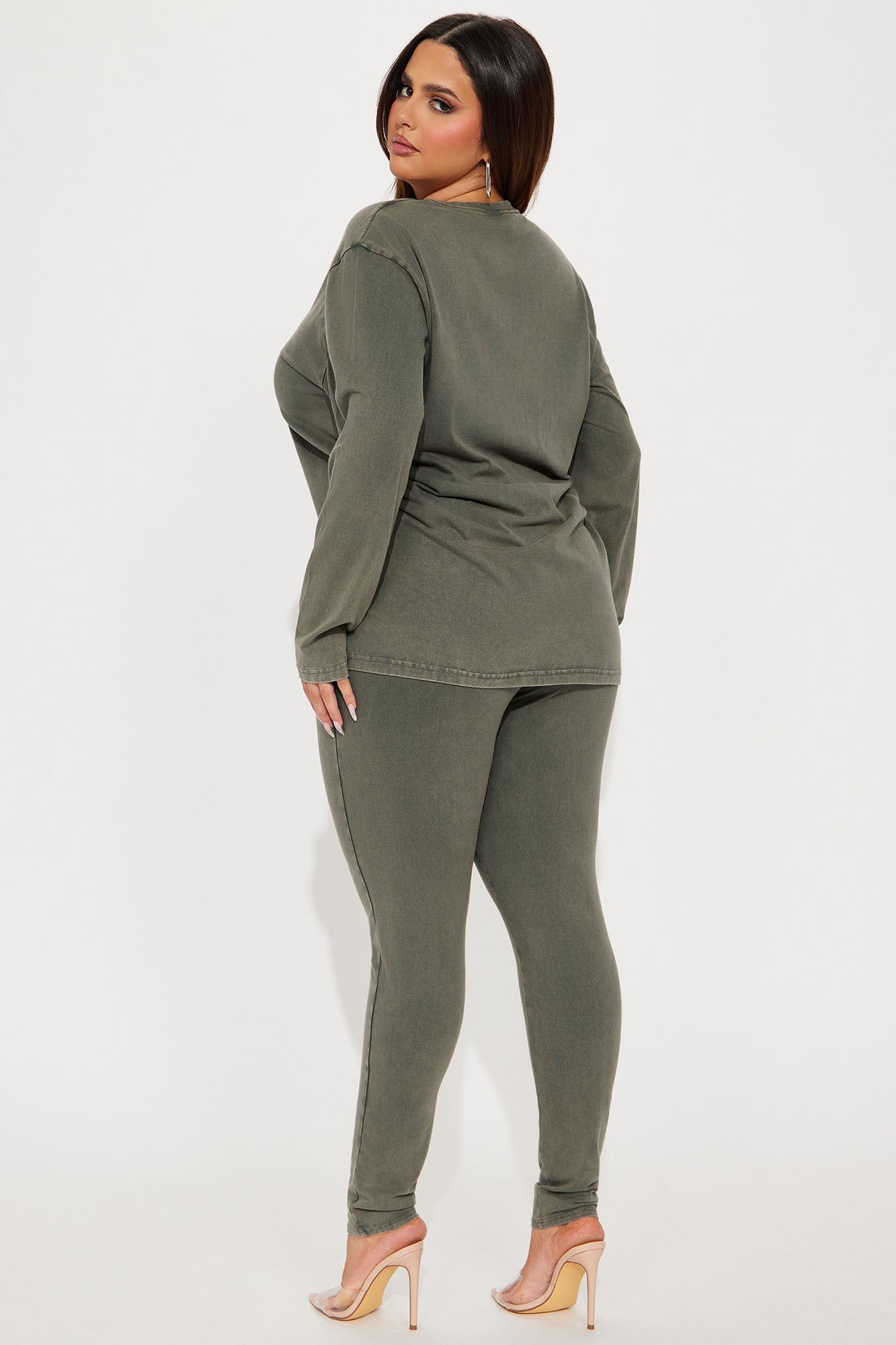 Stepping Out Mineral Wash Long Sleeve Legging Set - Olive