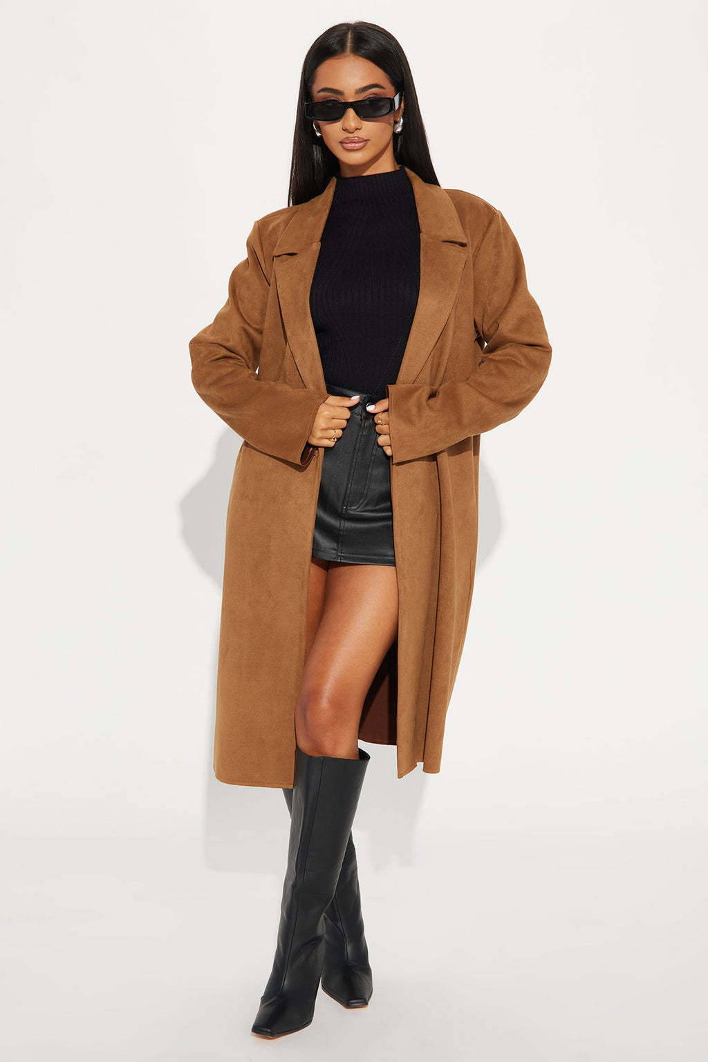 Taylor Faux Suede Trench - Camel