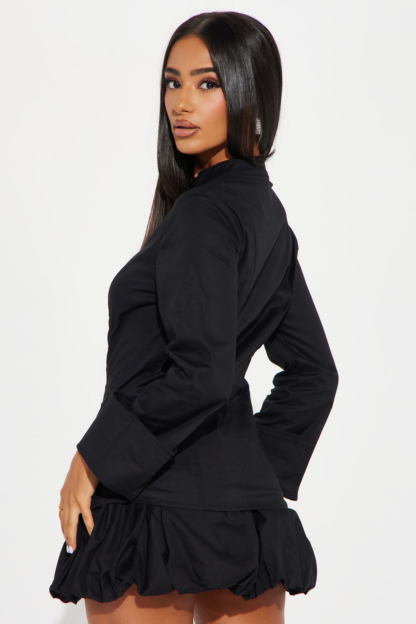 Kara Bubble Mini Skirt Set - Black