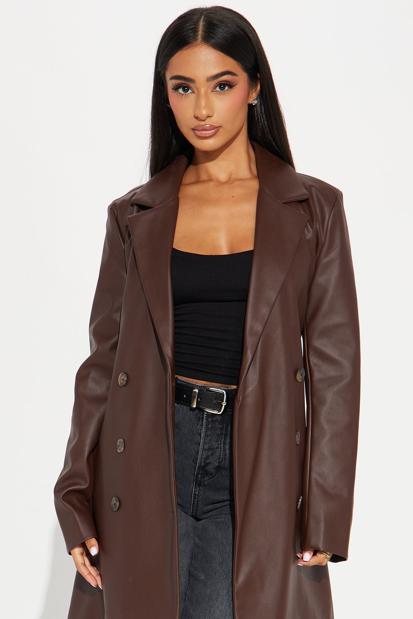 Cameron Faux Leather Coat - Camel