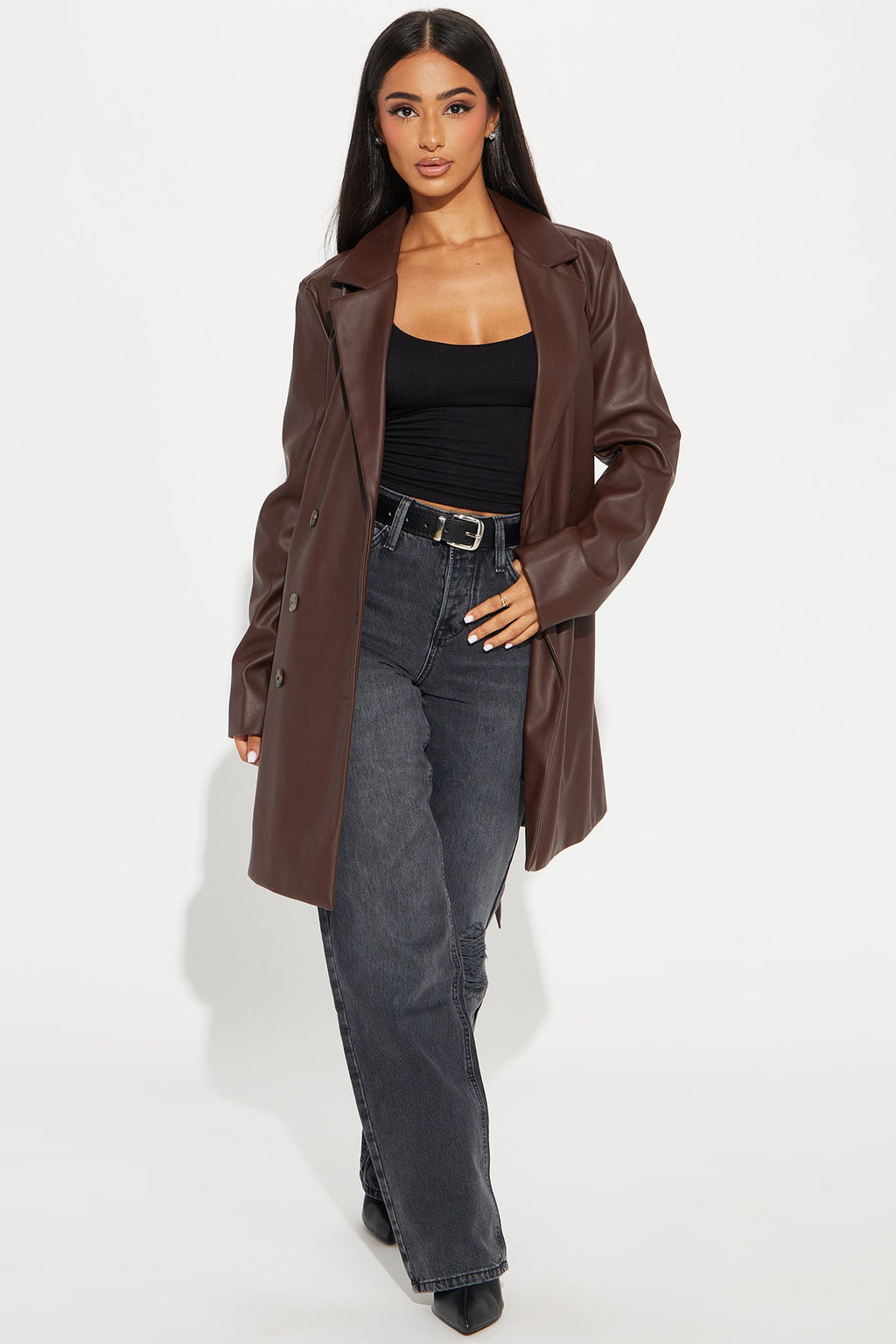 Cameron Faux Leather Coat - Camel