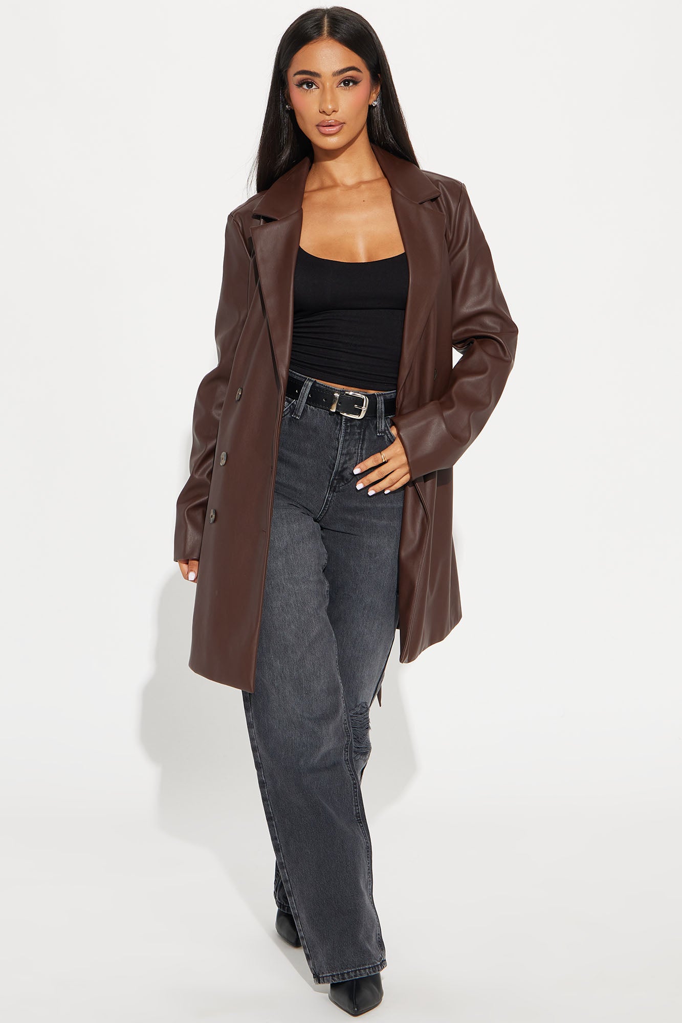 Cameron Faux Leather Coat - Camel