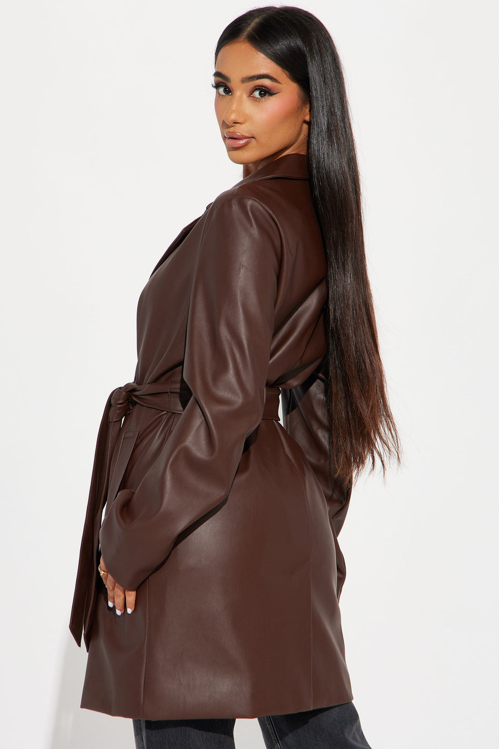 Cameron Faux Leather Coat - Camel