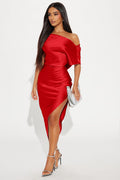Serene Escape Satin Midi Dress - Red