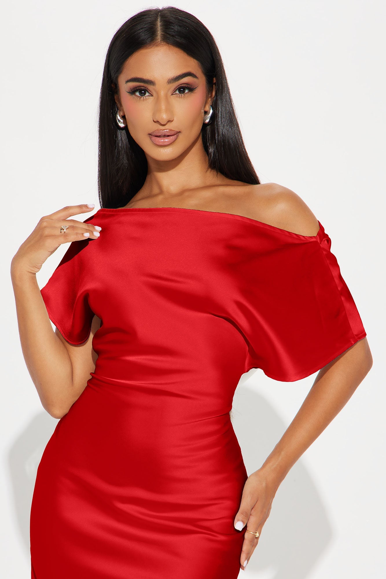 Serene Escape Satin Midi Dress - Red
