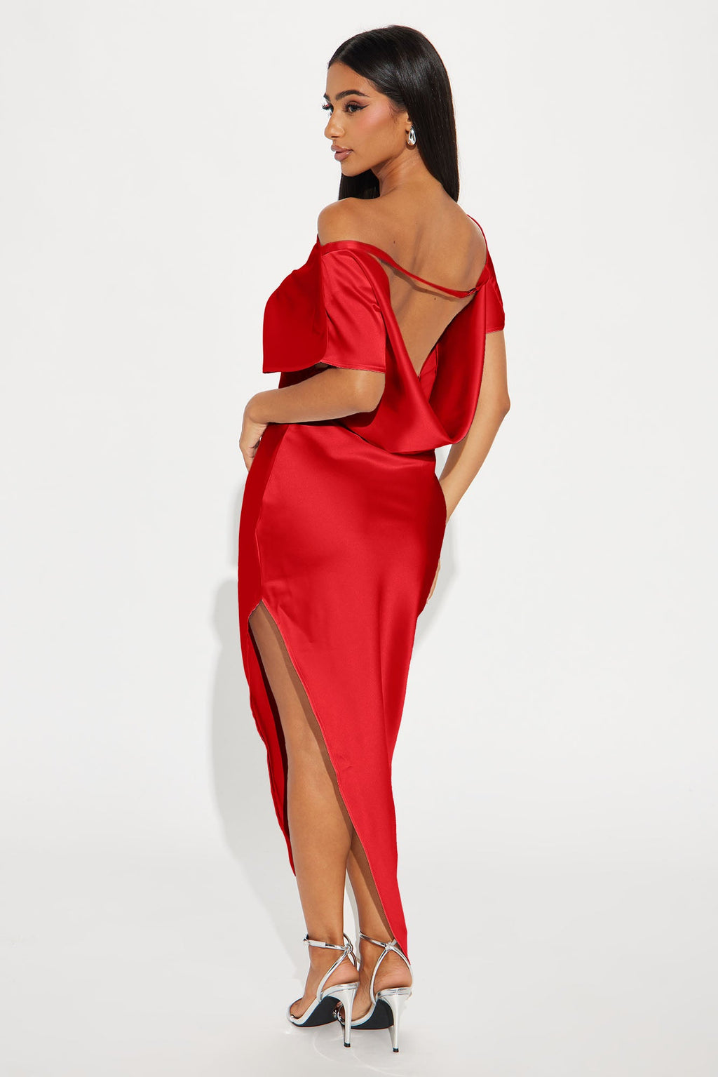 Serene Escape Satin Midi Dress - Red