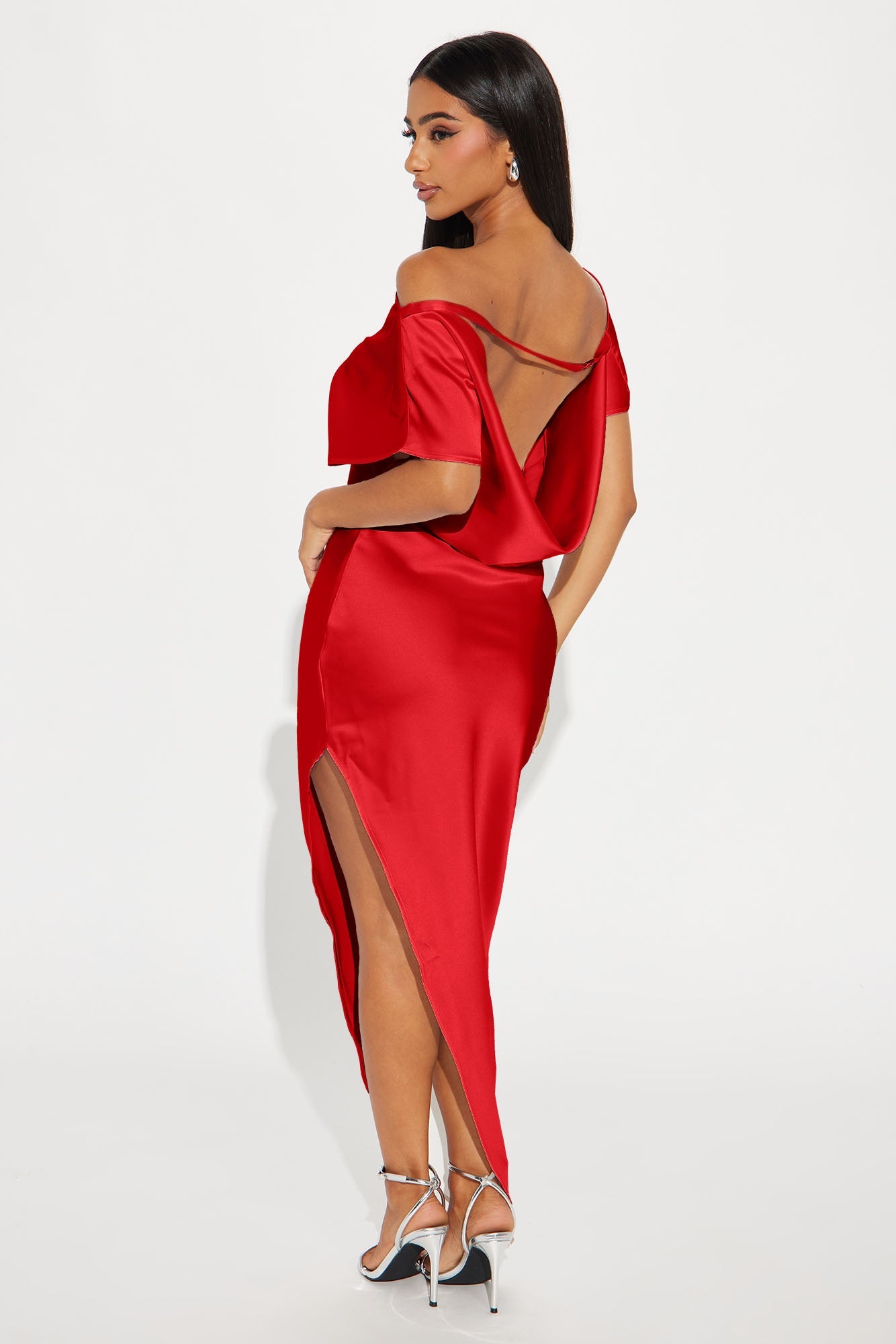 Serene Escape Satin Midi Dress - Red