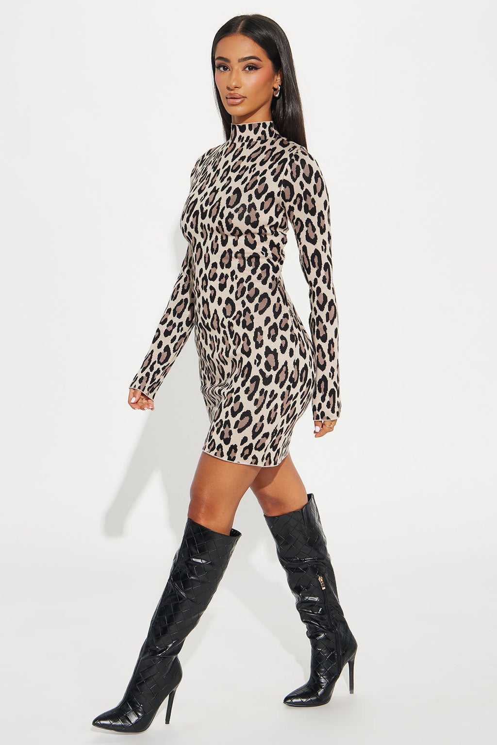 Safari Sweater Mini Dress - Brown/combo