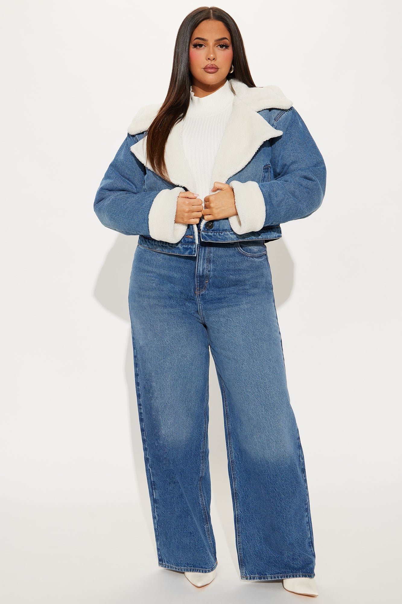 Mila Denim Shearling Jacket - Medium Wash