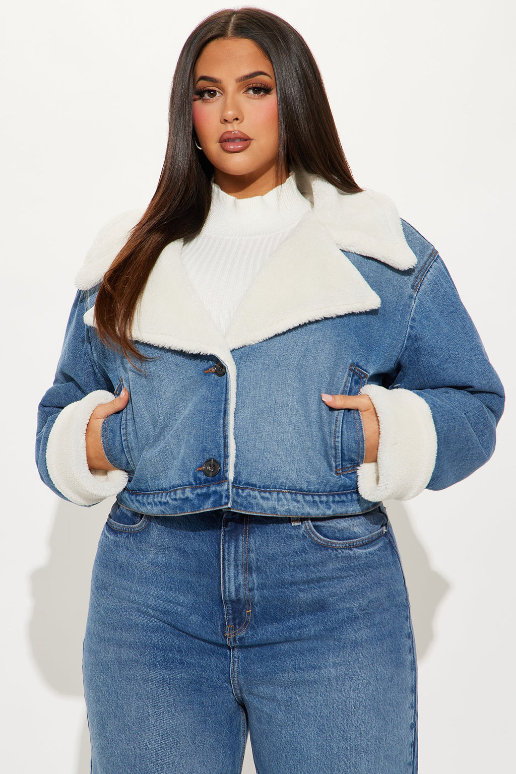 Mila Denim Shearling Jacket - Medium Wash