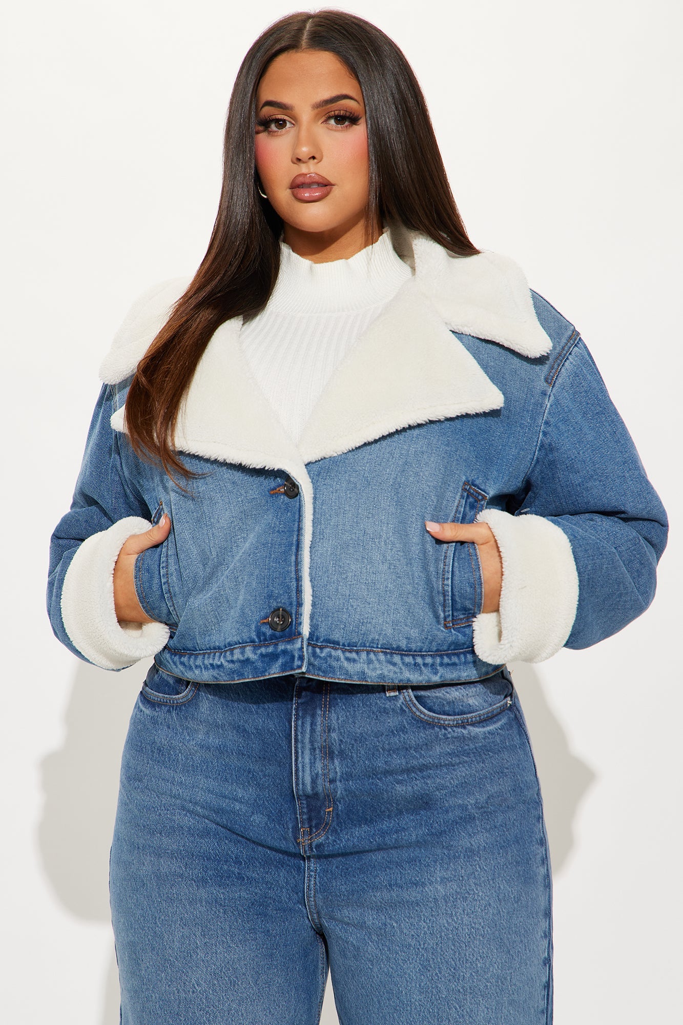 Mila Denim Shearling Jacket - Medium Wash