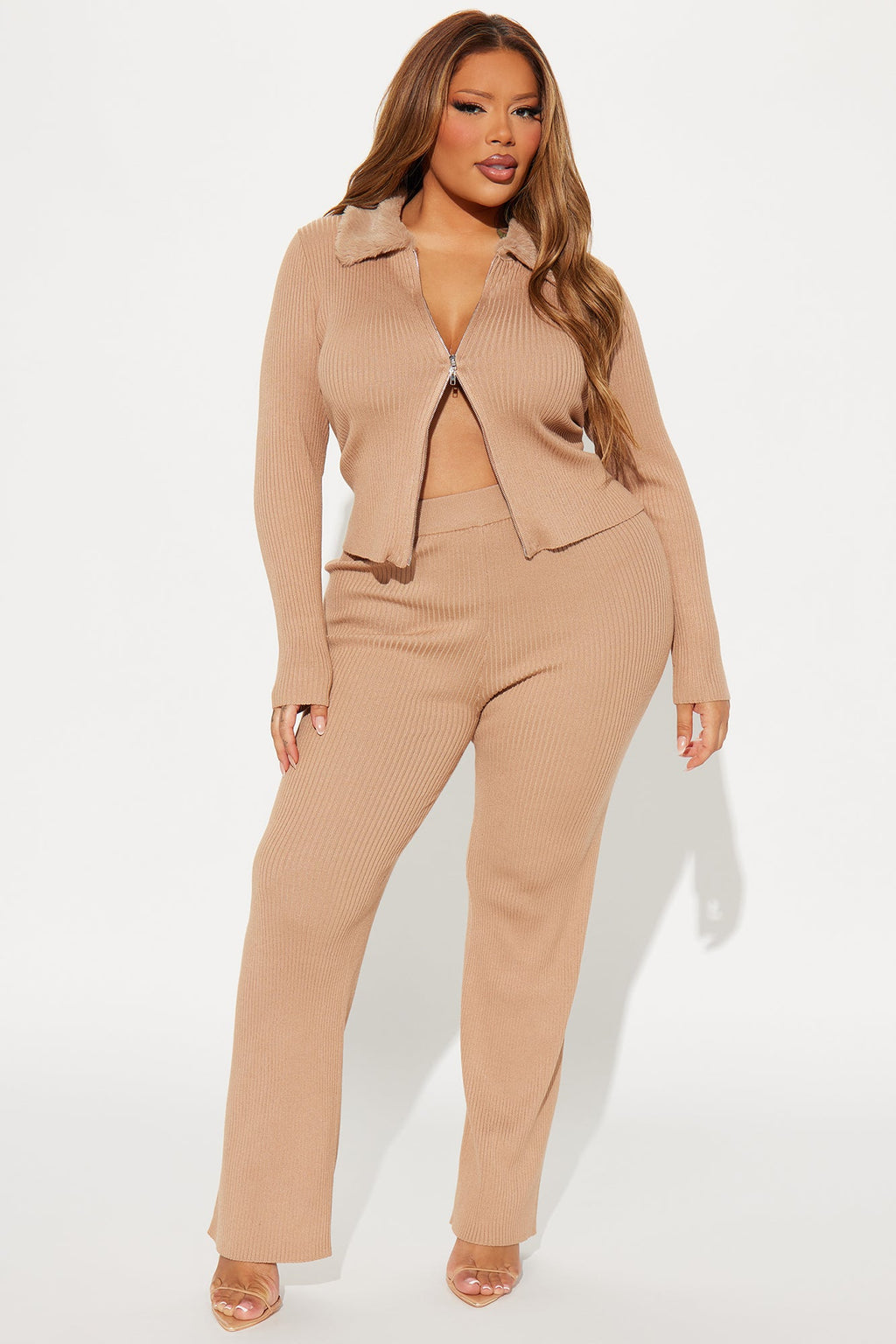 Cozy Up Ribbed Sweater Pant Set - Mocha