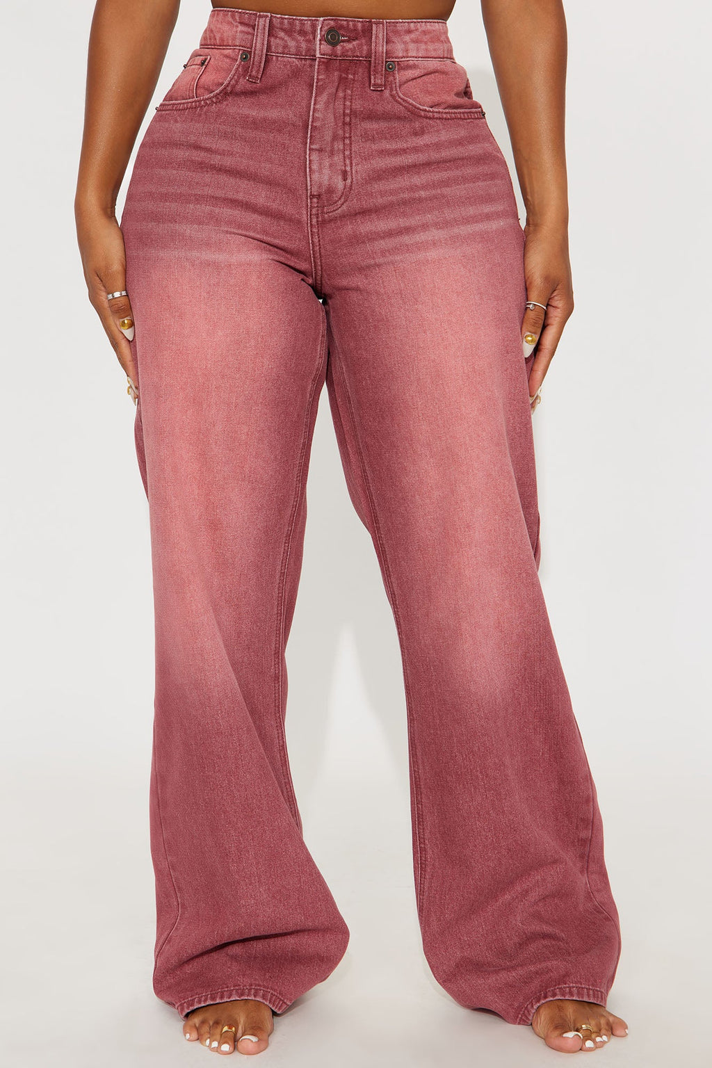 Slow Fade Straight Leg Jeans - Burgundy