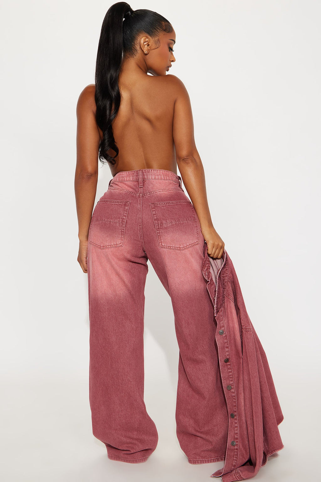 Slow Fade Straight Leg Jeans - Burgundy