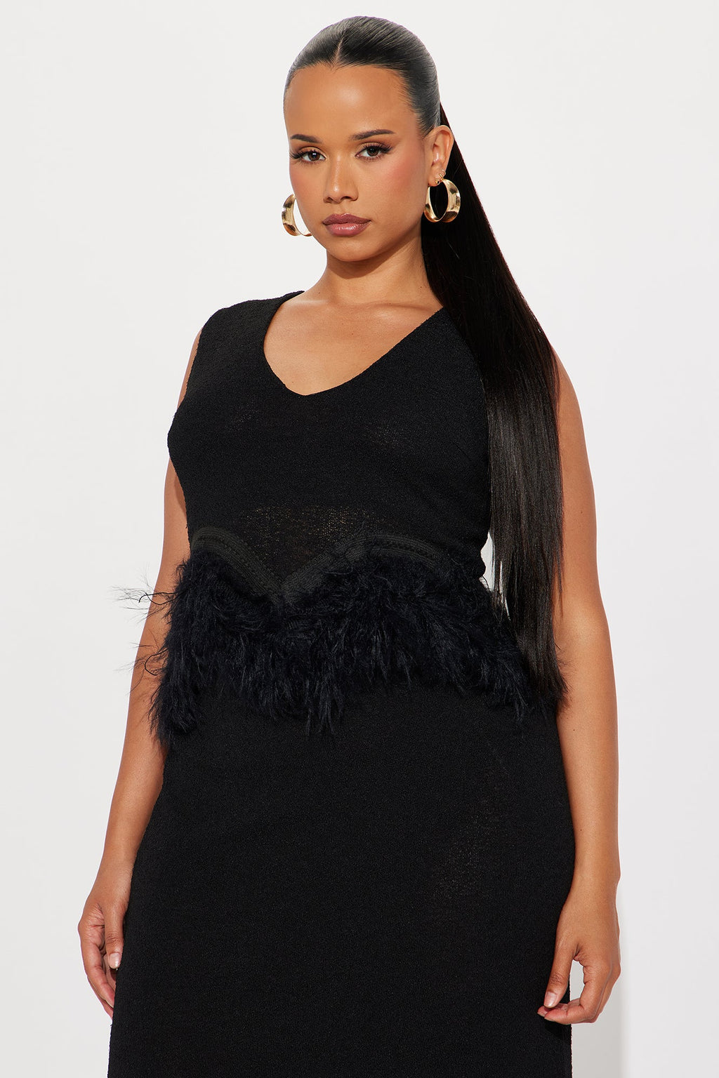 Selena Feather Trim Maxi Skirt Set - Black