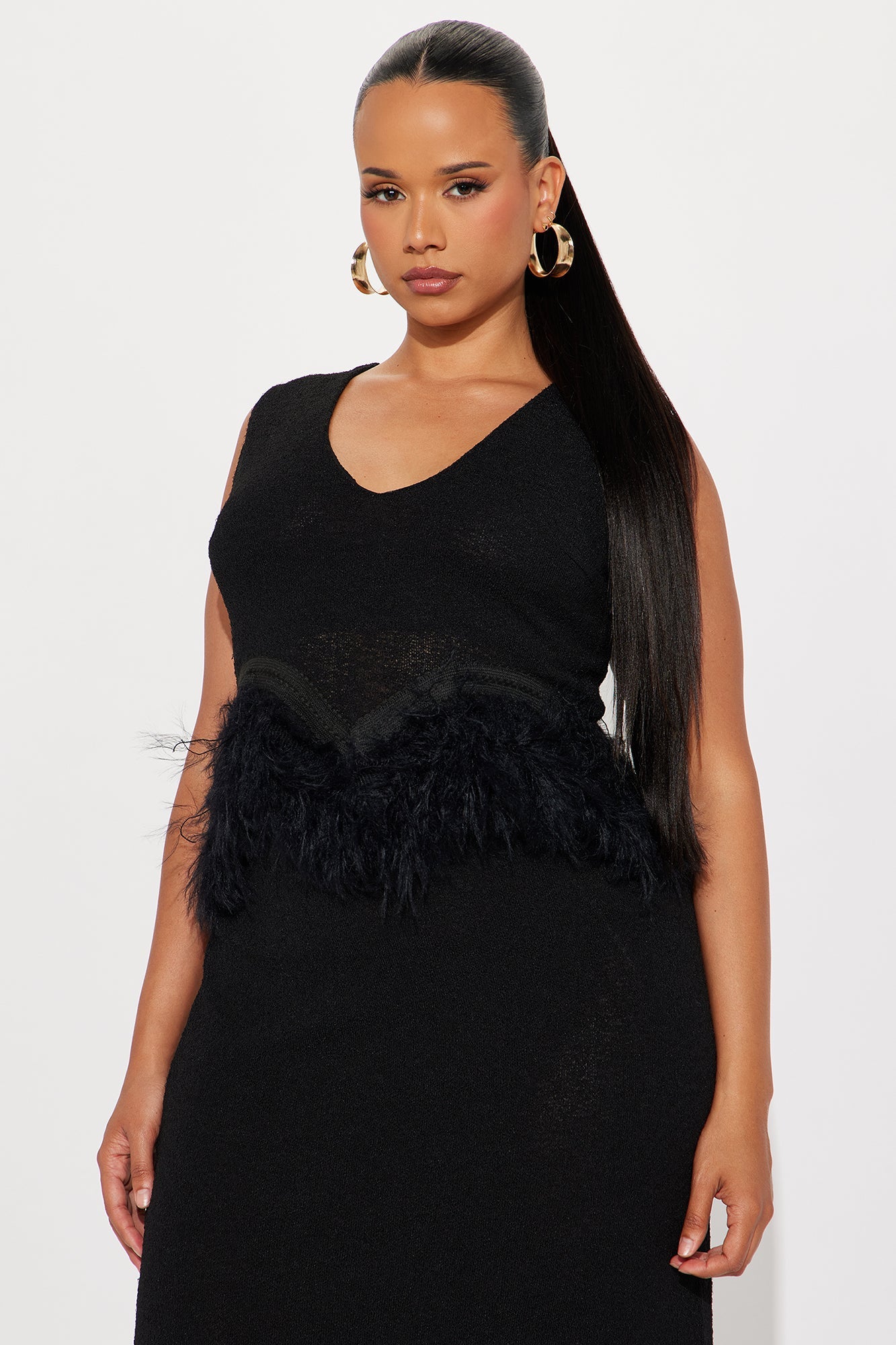 Selena Feather Trim Maxi Skirt Set - Black