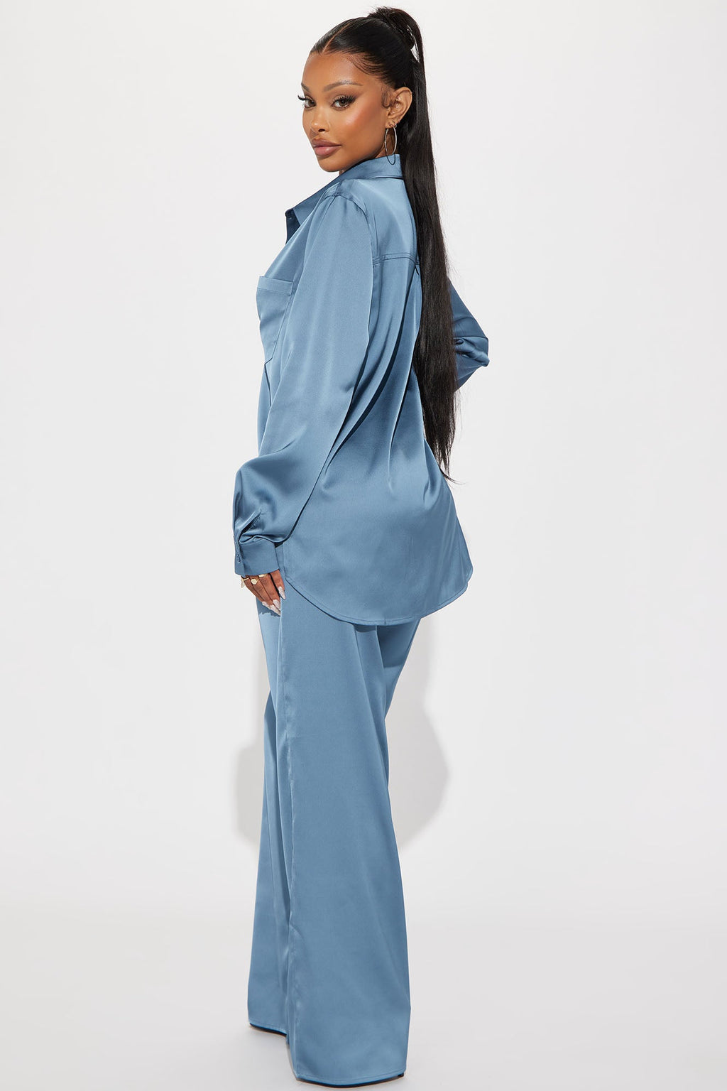 Makenzie Satin Pant Set - Blue