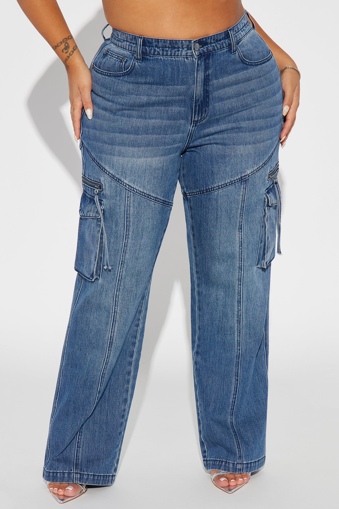 Devil In Disguise Cargo Straight Leg Jeans - Medium Wash