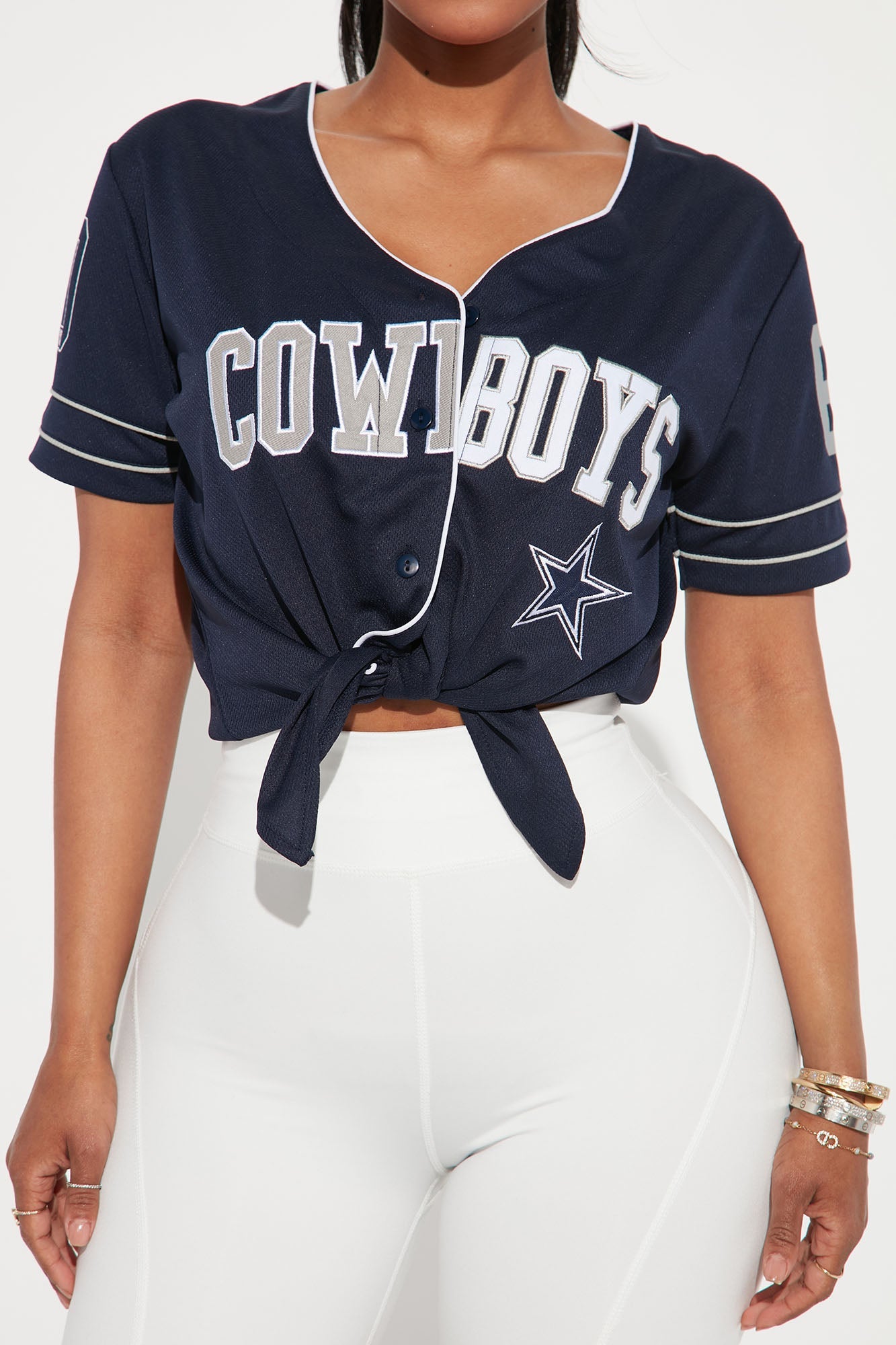 Dallas Cowboys Tie Front Top - Navy