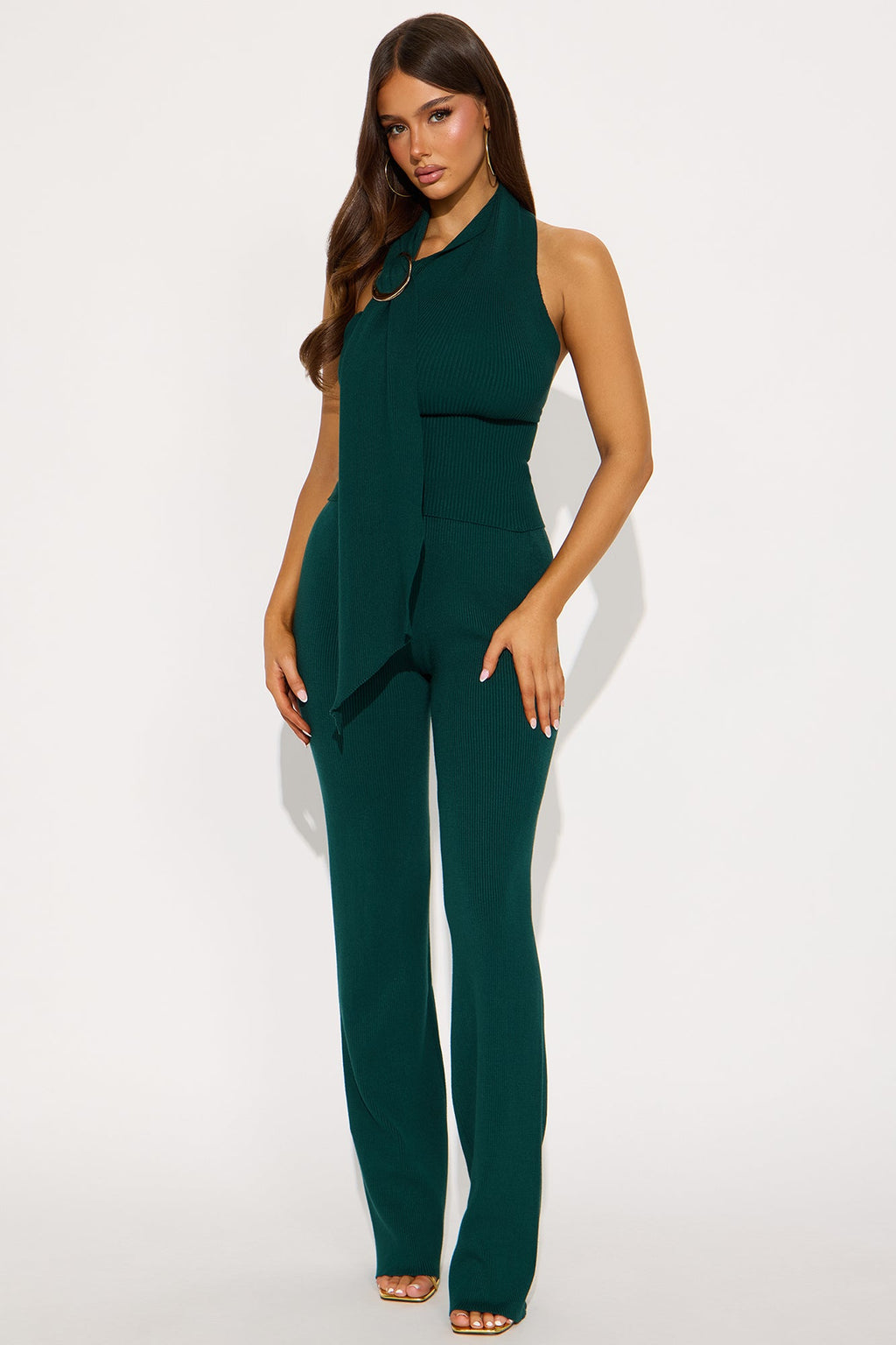 Sophisticated Muse Ribbed Pant Set - Hunter