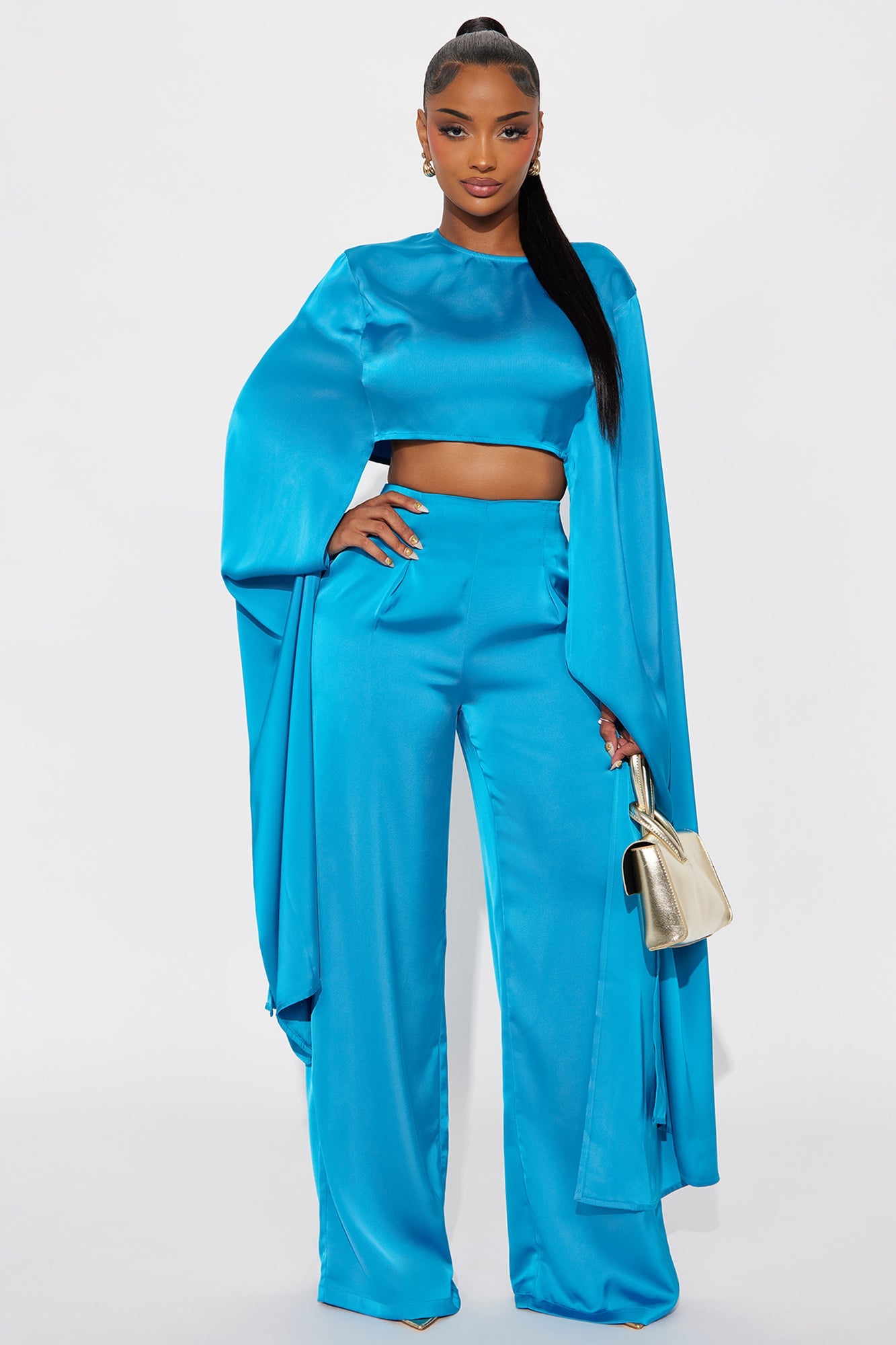Drama Queen Satin Pant Set - Teal