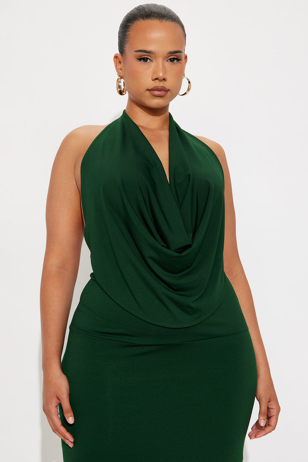 Maya Double Lined Backless Halter Maxi Skirt Set - Hunter