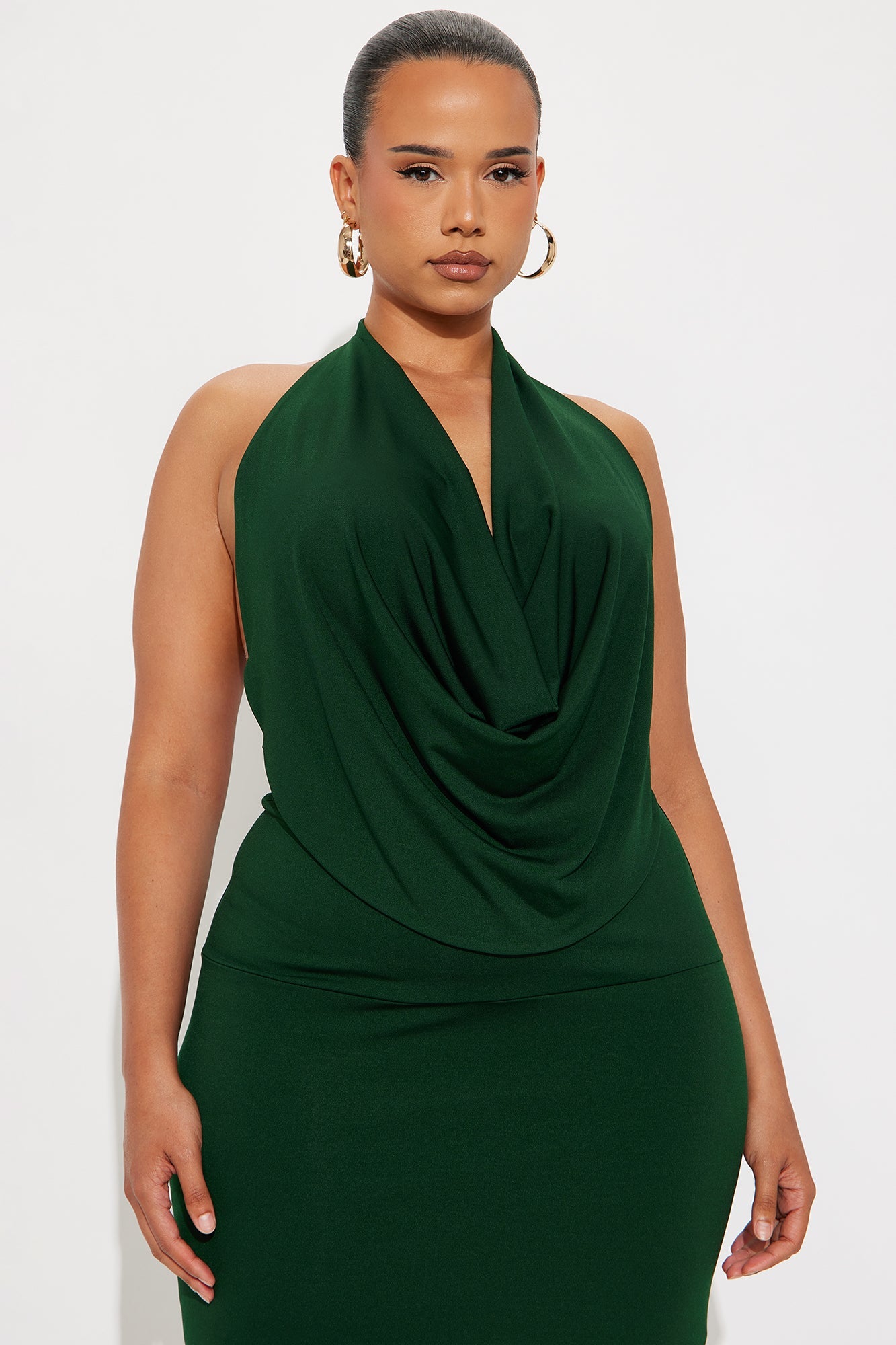 Maya Double Lined Backless Halter Maxi Skirt Set - Hunter