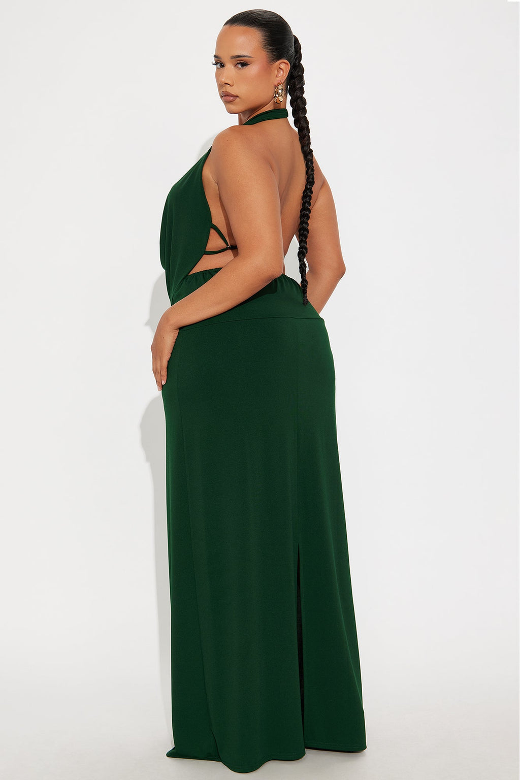 Maya Double Lined Backless Halter Maxi Skirt Set - Hunter