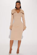 Majestic Elegance Collar Midi Dress - Nude